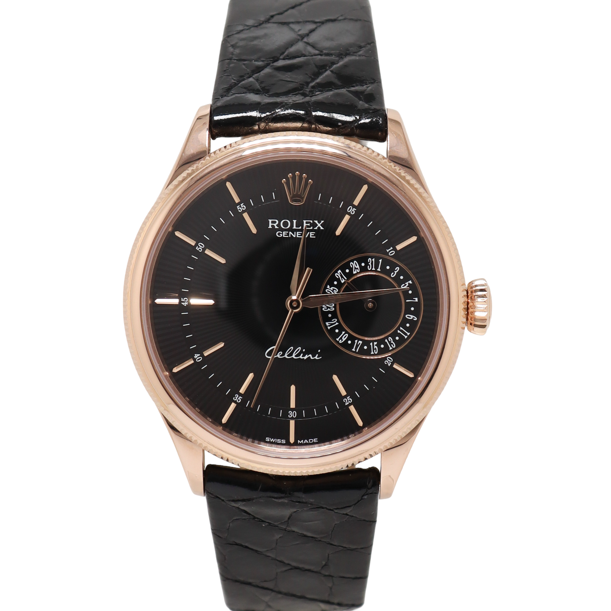 Rolex Cellini Date Rose Gold 39mm Black Stick Dial Watch Reference#: 50515 - Happy Jewelers Fine Jewelry Lifetime Warranty