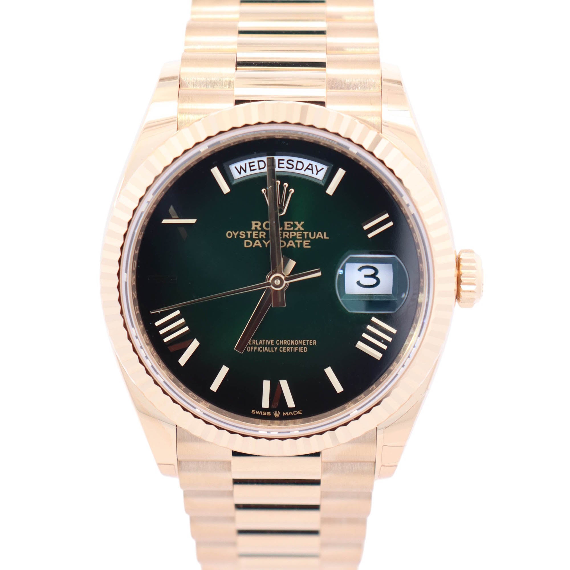 Rolex Day-Date 36mm Green Ombre Dial Watch Ref# 128238 – Happy