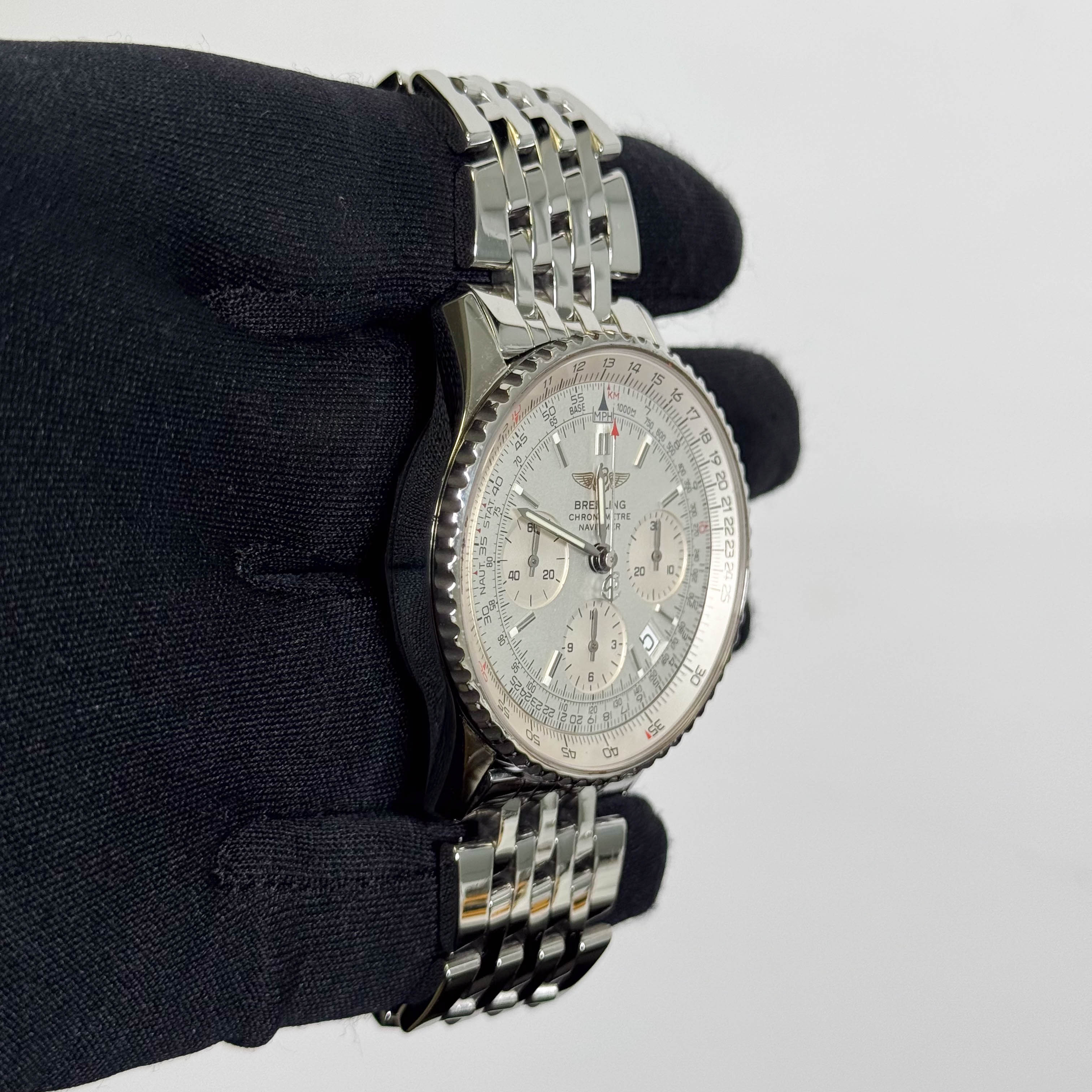 Breitling Navitimer Stainless Steel 42mm Silver Chronograph Dial Watch Ref# A23322 - Happy Jewelers Fine Jewelry Lifetime Warranty
