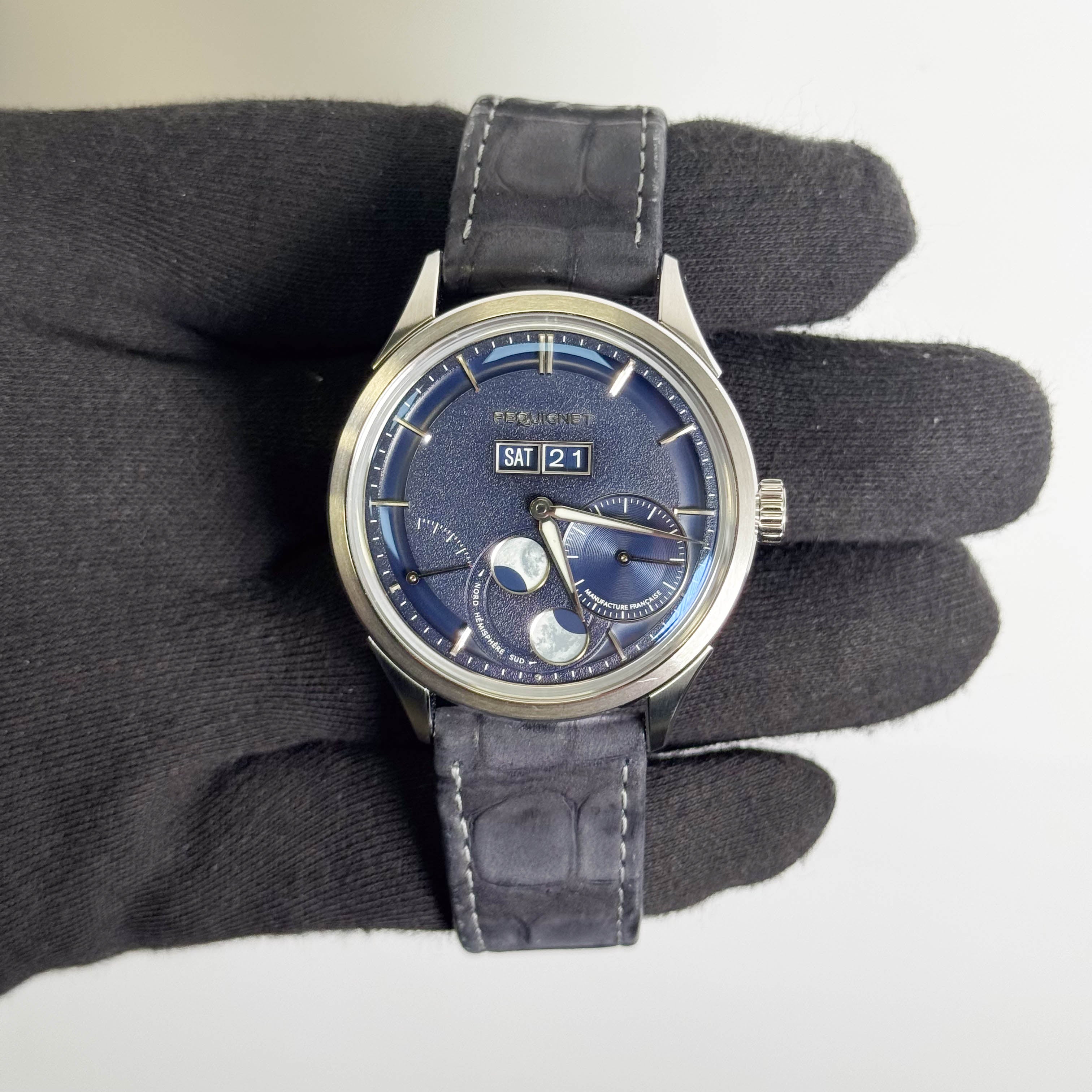 Pequignet Royale Paris Moon Phase 39.5mm Blue Dial Watch Ref: 9100673