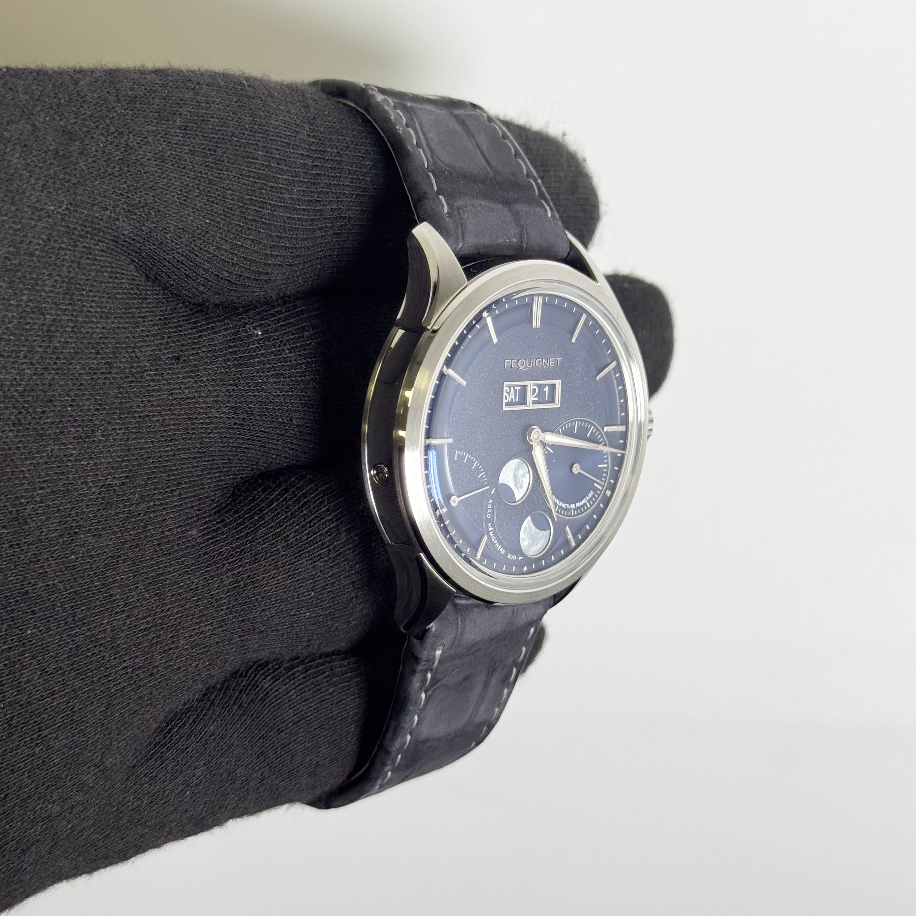 Pequignet Royale Paris Moon Phase 39.5mm Blue Dial Watch Ref: 9100673