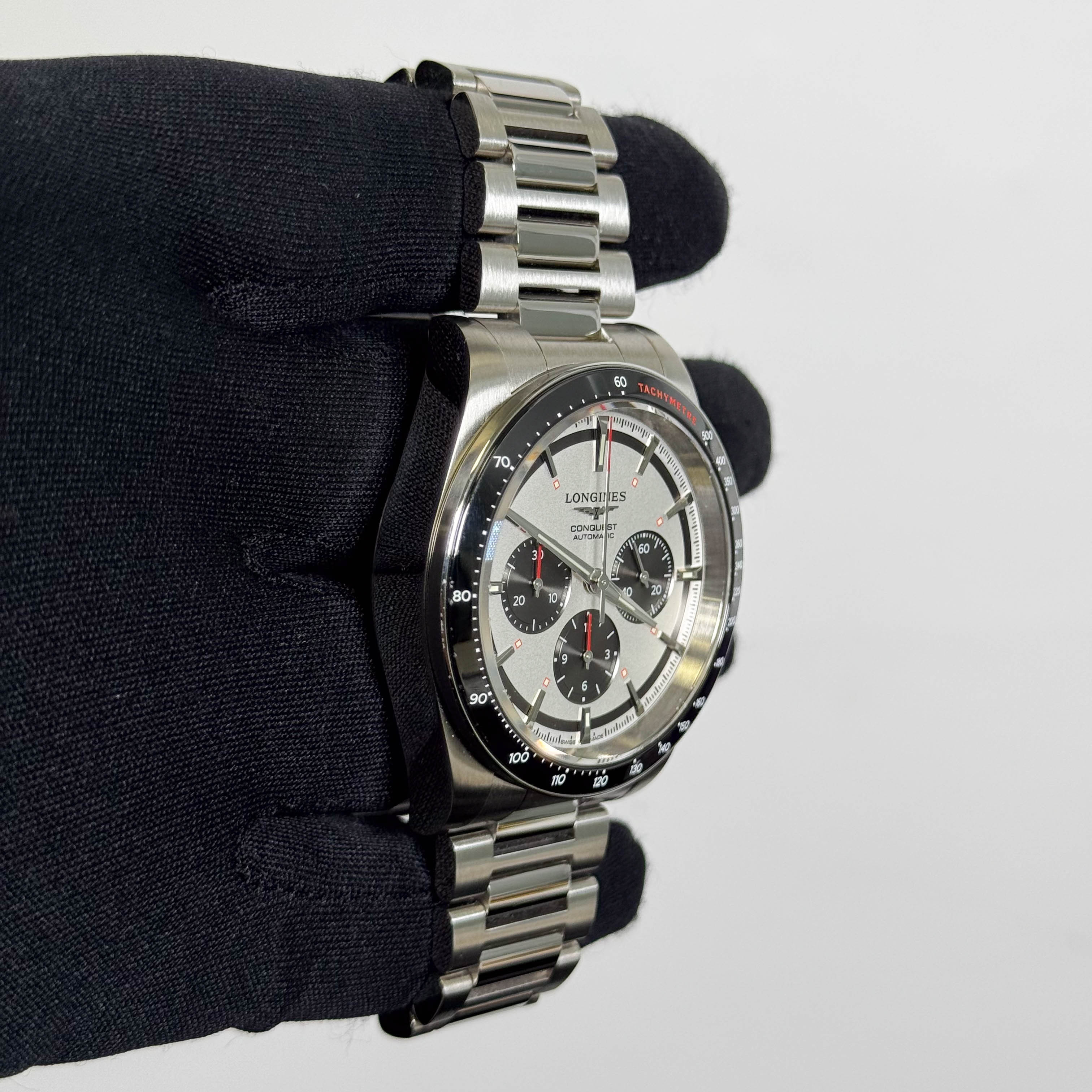 Longines Conquest 42mm White Chronograph Dial Watch Ref# L3.835.4.72.6 - Happy Jewelers Fine Jewelry Lifetime Warranty