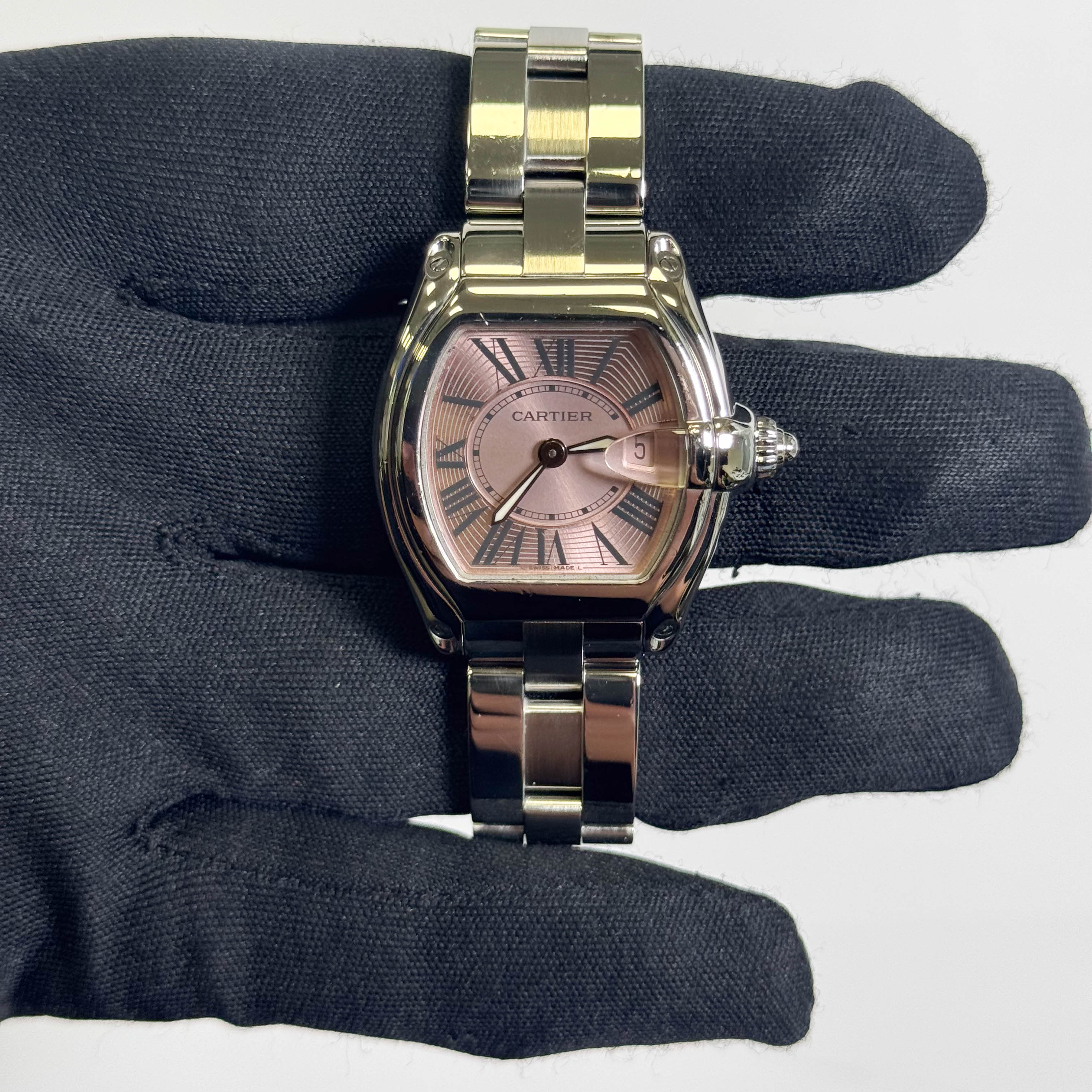 Cartier Roadster Stainless Steel 36x30mm Pink Dial Watch Ref# W62017V3 - Happy Jewelers Fine Jewelry Lifetime Warranty