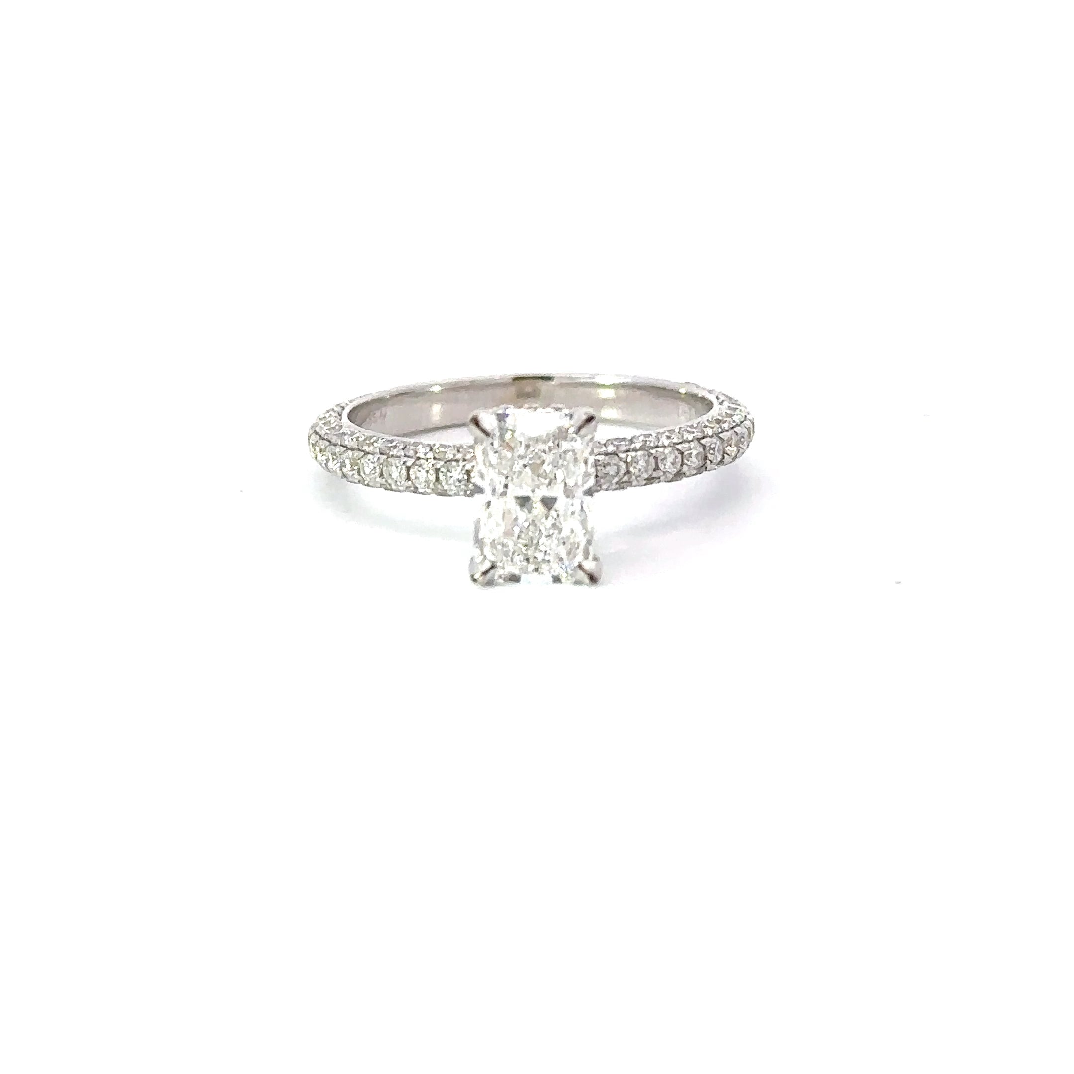 1.62 Carat Radiant Lab Diamond Engagement Ring with 3D Band and Hidden Halo - Happy Jewelers Fine Jewelry Lifetime Warranty