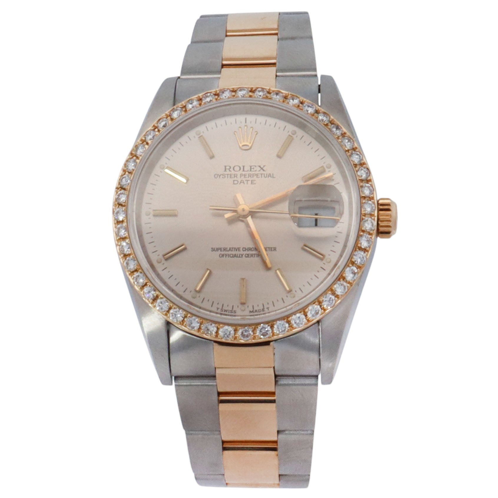 Rolex Oyster Perpetual 34mm Champagne Dial Watch Ref# 15223 - Happy Jewelers Fine Jewelry Lifetime Warranty