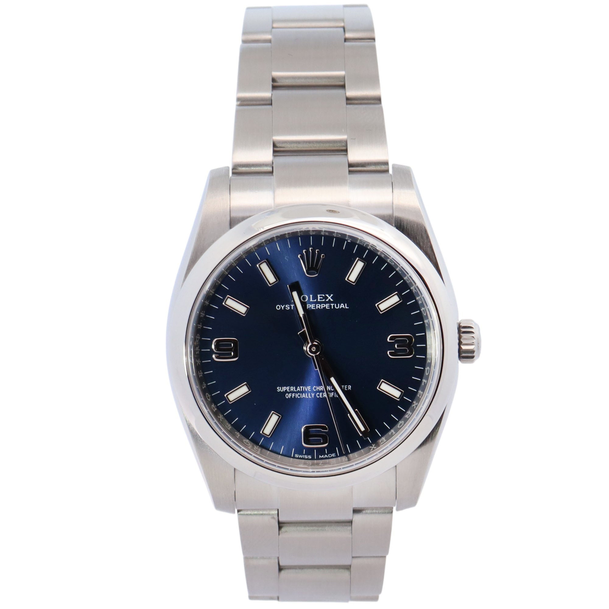 Rolex Oyster Perpetual 34mm Blue Dial Watch Ref# 114200 - Happy Jewelers Fine Jewelry Lifetime Warranty