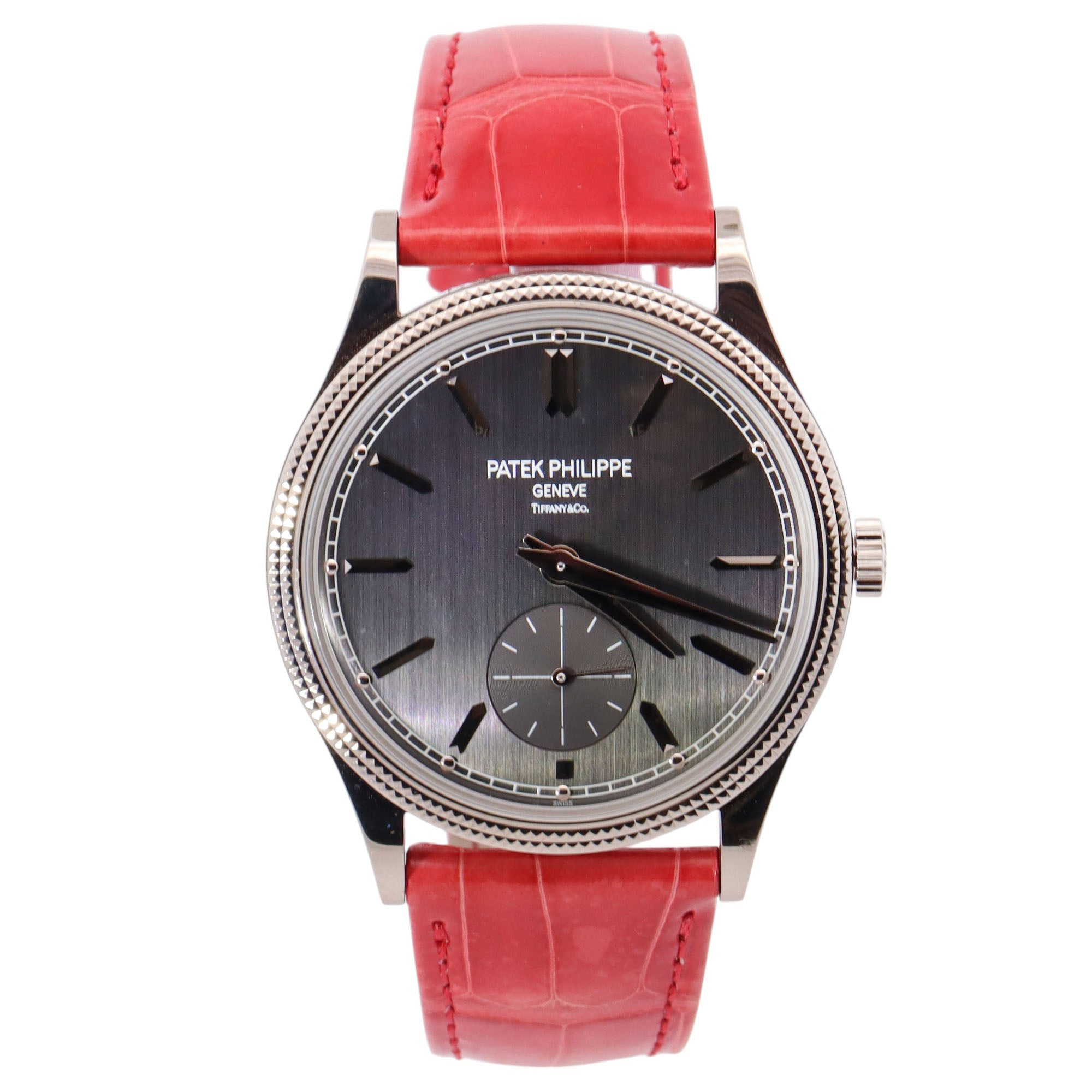 Patek Philippe Calatrava 39mm Tiffany & Co Stamped Grey Watch Dial Ref# 6119G-001 - Happy Jewelers Fine Jewelry Lifetime Warranty