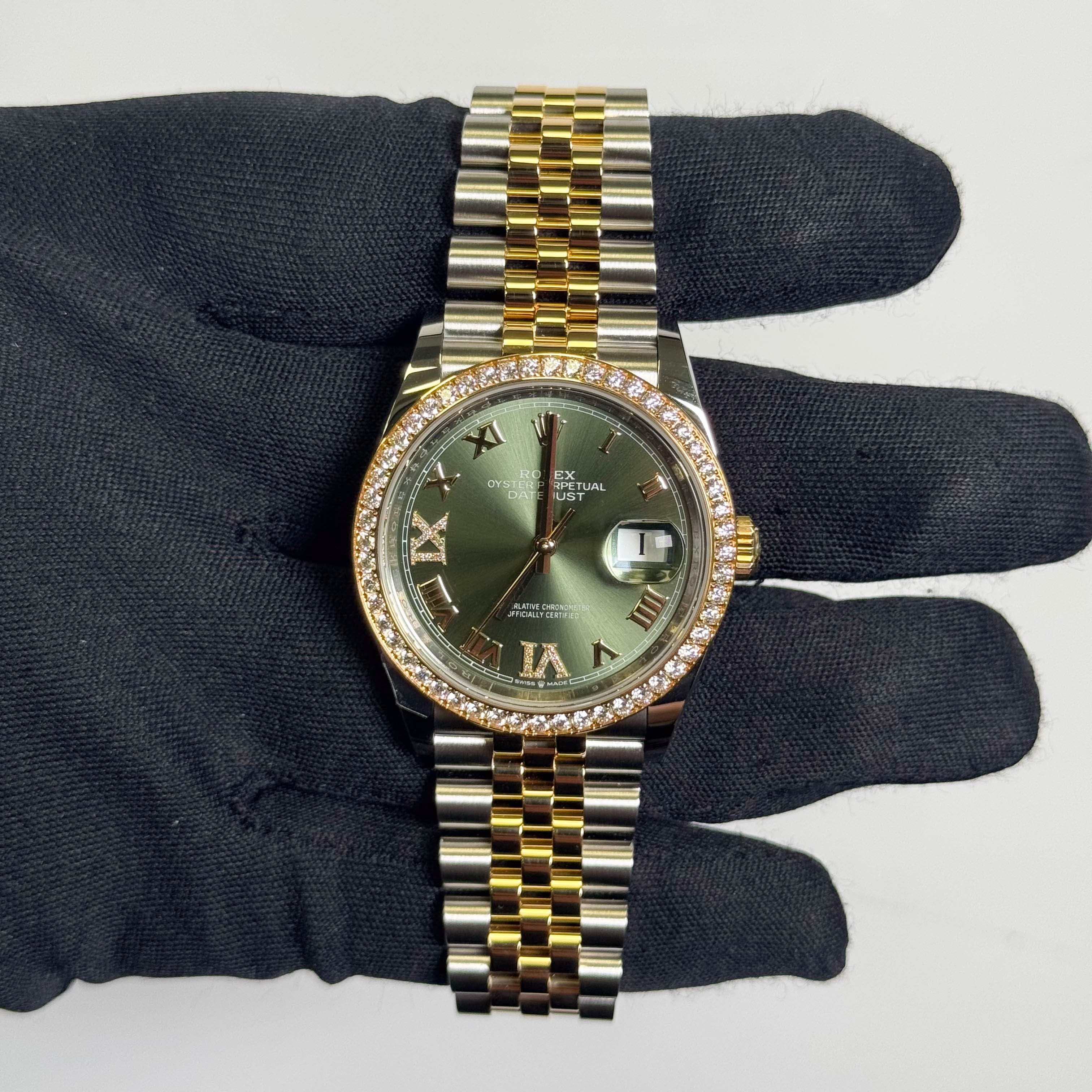 Rolex Datejust 36mm Green Roman Diamond Dial Ref# 126283RBR - Happy Jewelers Fine Jewelry Lifetime Warranty