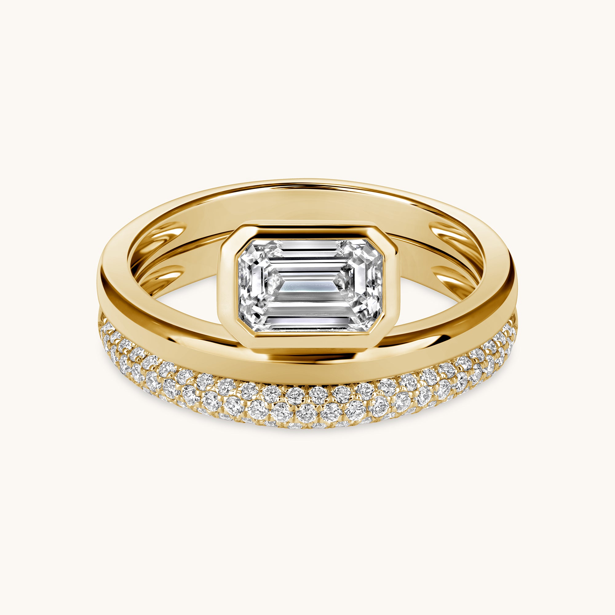 Yellow Gold Lab Diamond Emerald Double Layer Ring