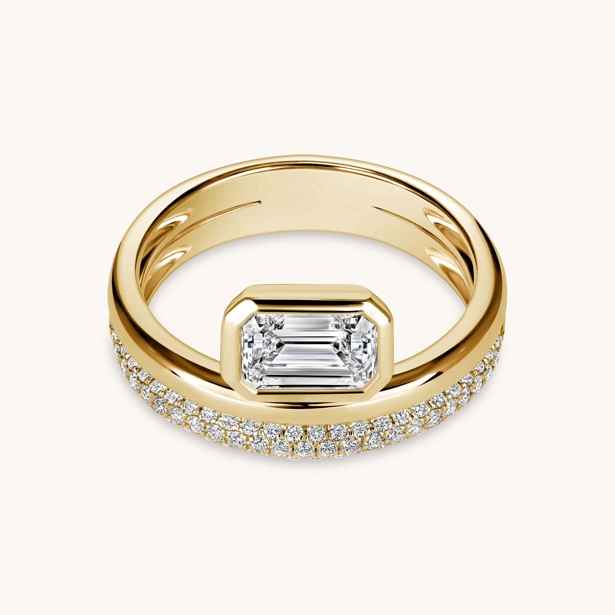 Yellow Gold Lab Diamond Emerald Double Layer Ring