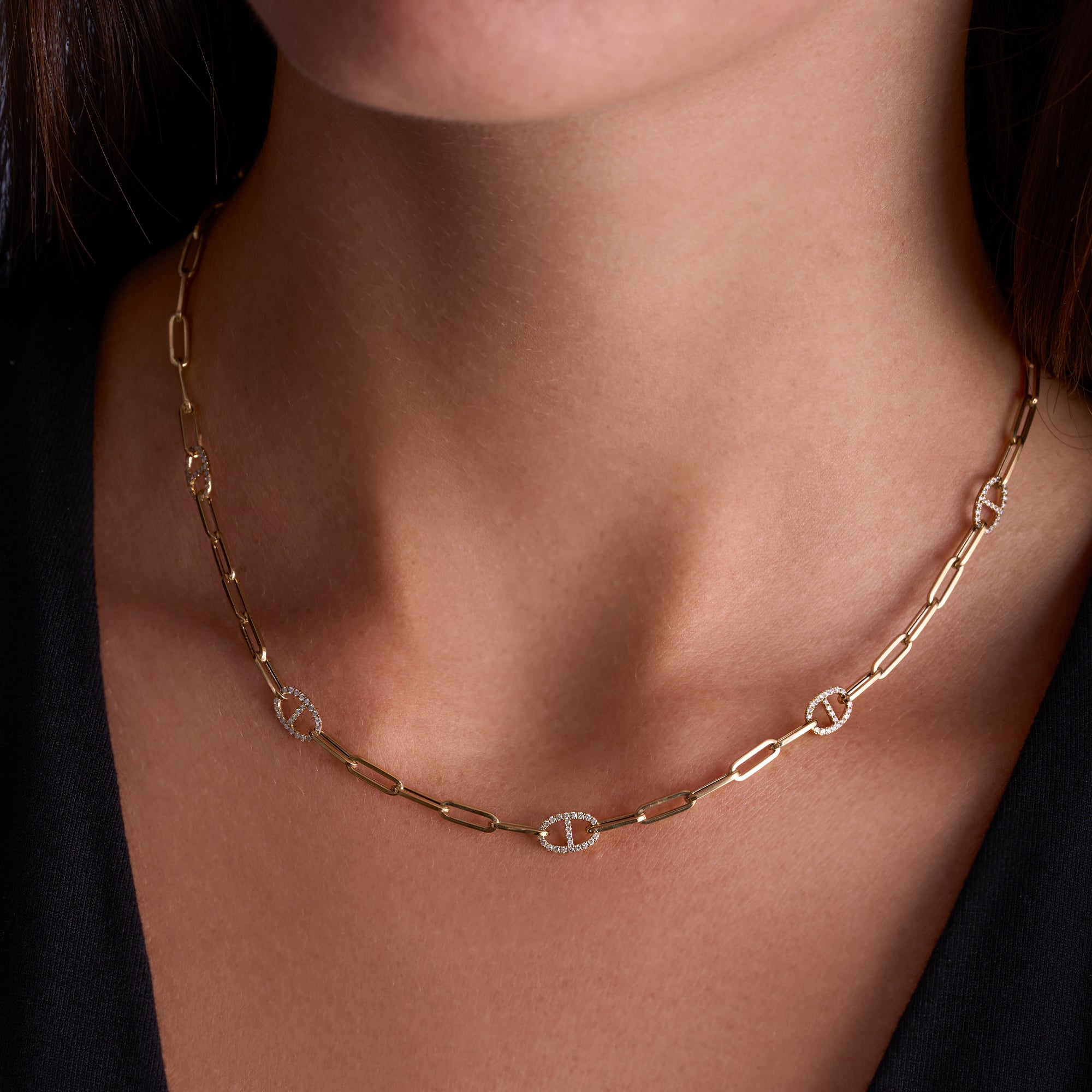 Yellow Gold Mariner Paperclip Chain Necklace On Figure