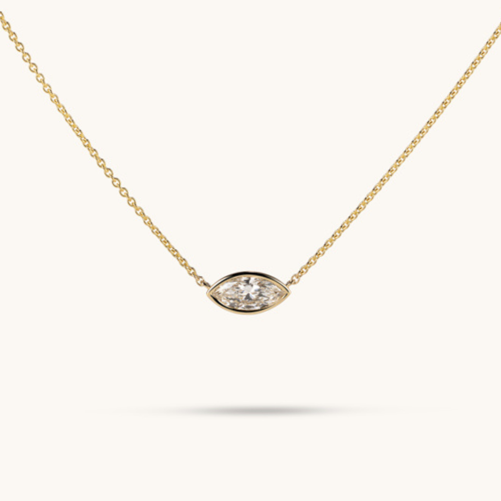 East-West Lab Diamond Solitaire Bezel Pendant - Happy Jewelers Fine Jewelry Lifetime Warranty