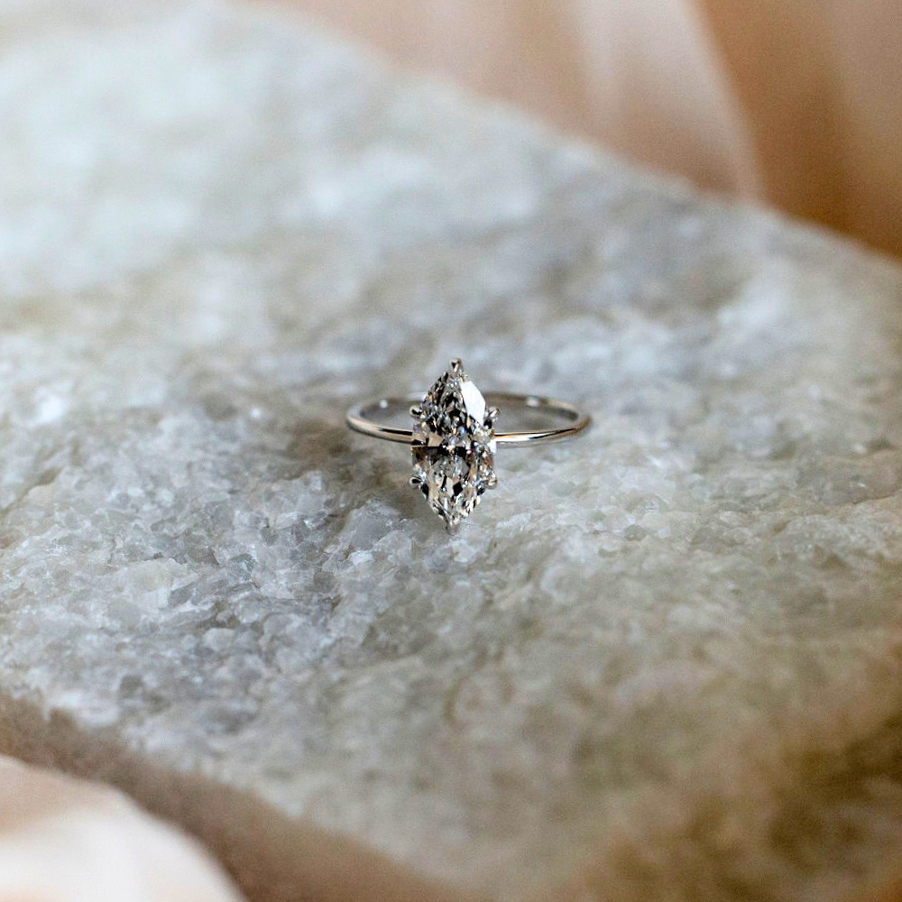 Marquise Lab Diamond Solitaire Engagement Ring with Hidden Halo - Happy Jewelers Fine Jewelry Lifetime Warranty