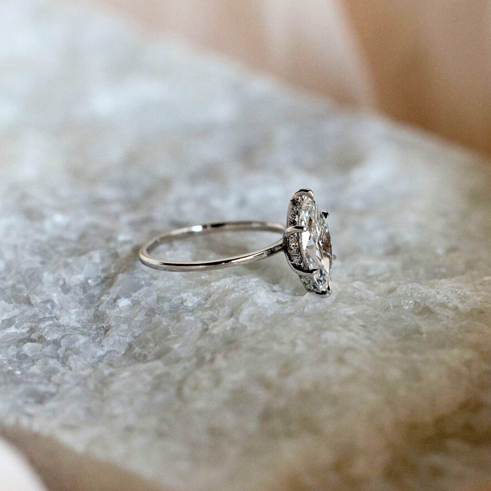 Marquise Lab Diamond Solitaire Engagement Ring with Hidden Halo - Happy Jewelers Fine Jewelry Lifetime Warranty