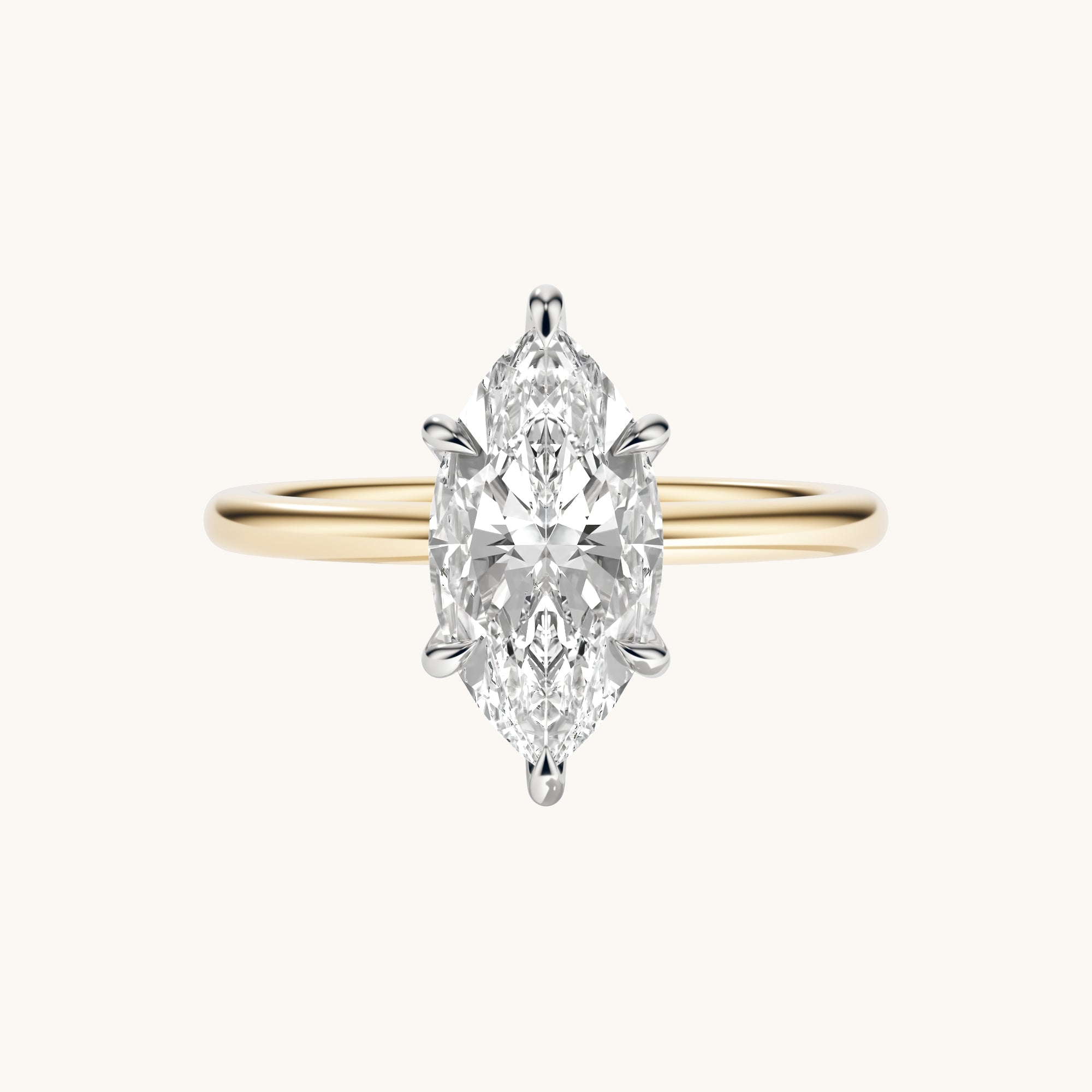 Marquise Lab Diamond Solitaire Engagement Ring with Hidden Halo