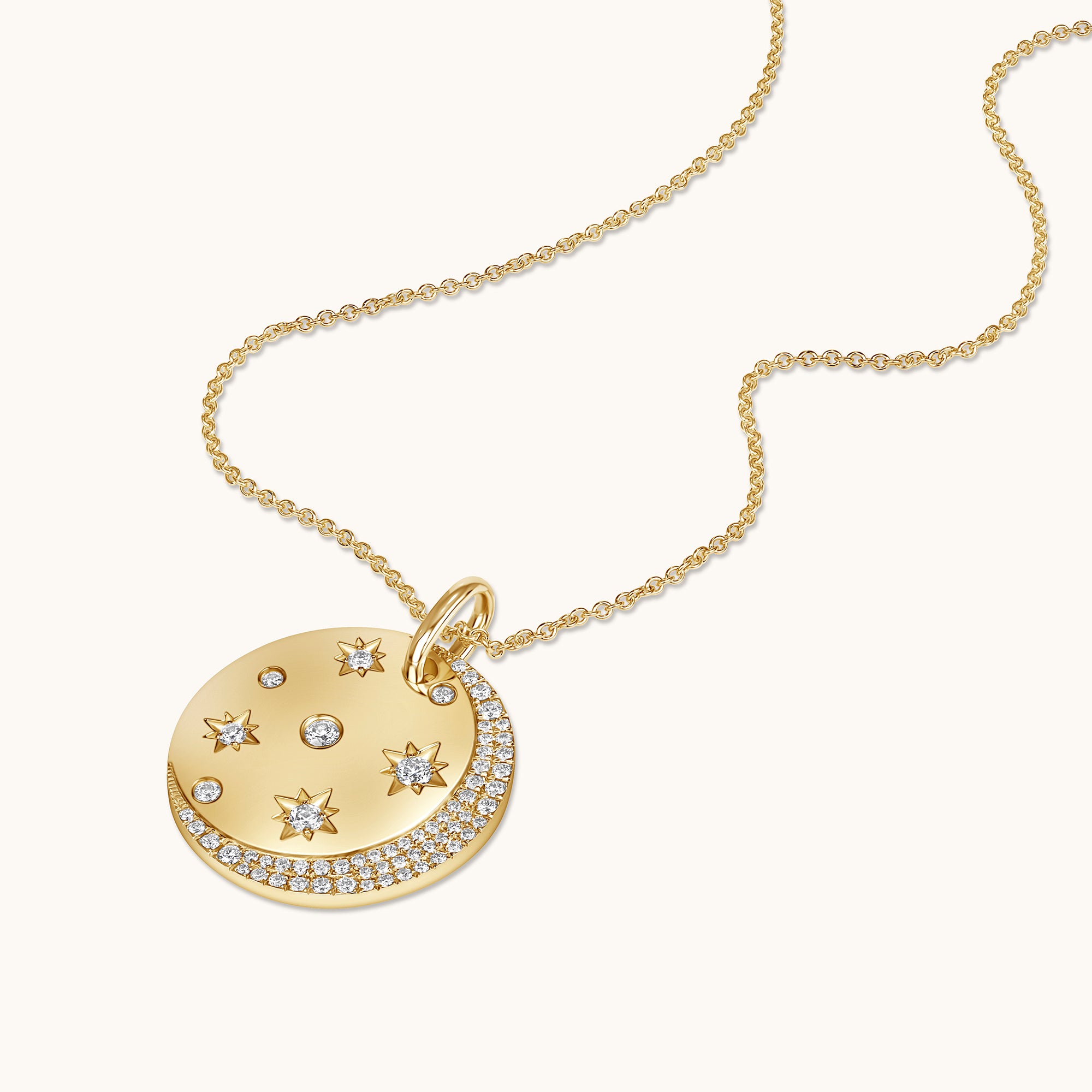 Moon and Stars Diamond Coin Pendant Necklace - Happy Jewelers Fine Jewelry Lifetime Warranty