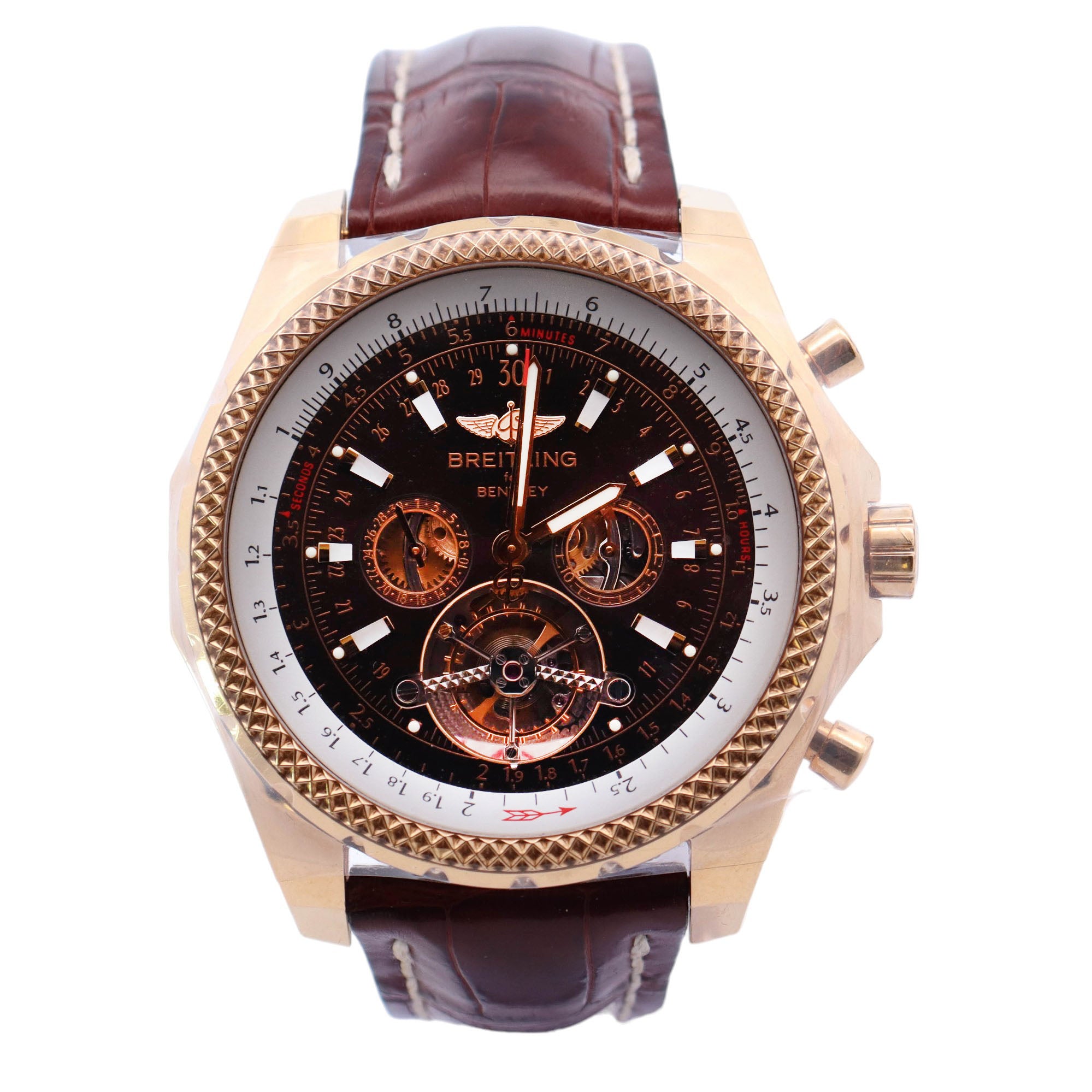 Breitling Mulliner Toubillon 46mm Yellow Gold Brown Tourbillon Dial Watch - Happy Jewelers Fine Jewelry Lifetime Warranty