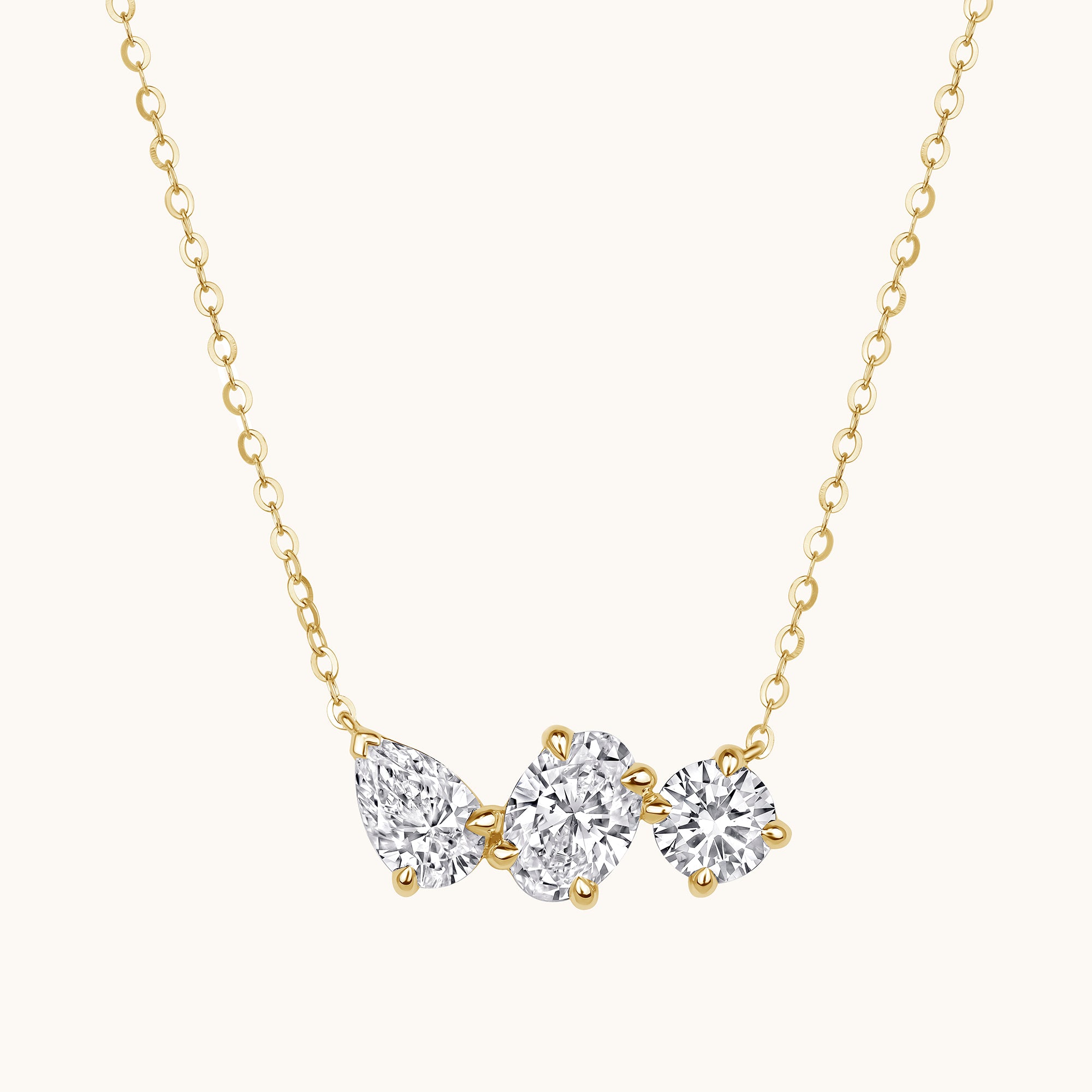 Yellow Gold Multi-Diamond Trio Necklace