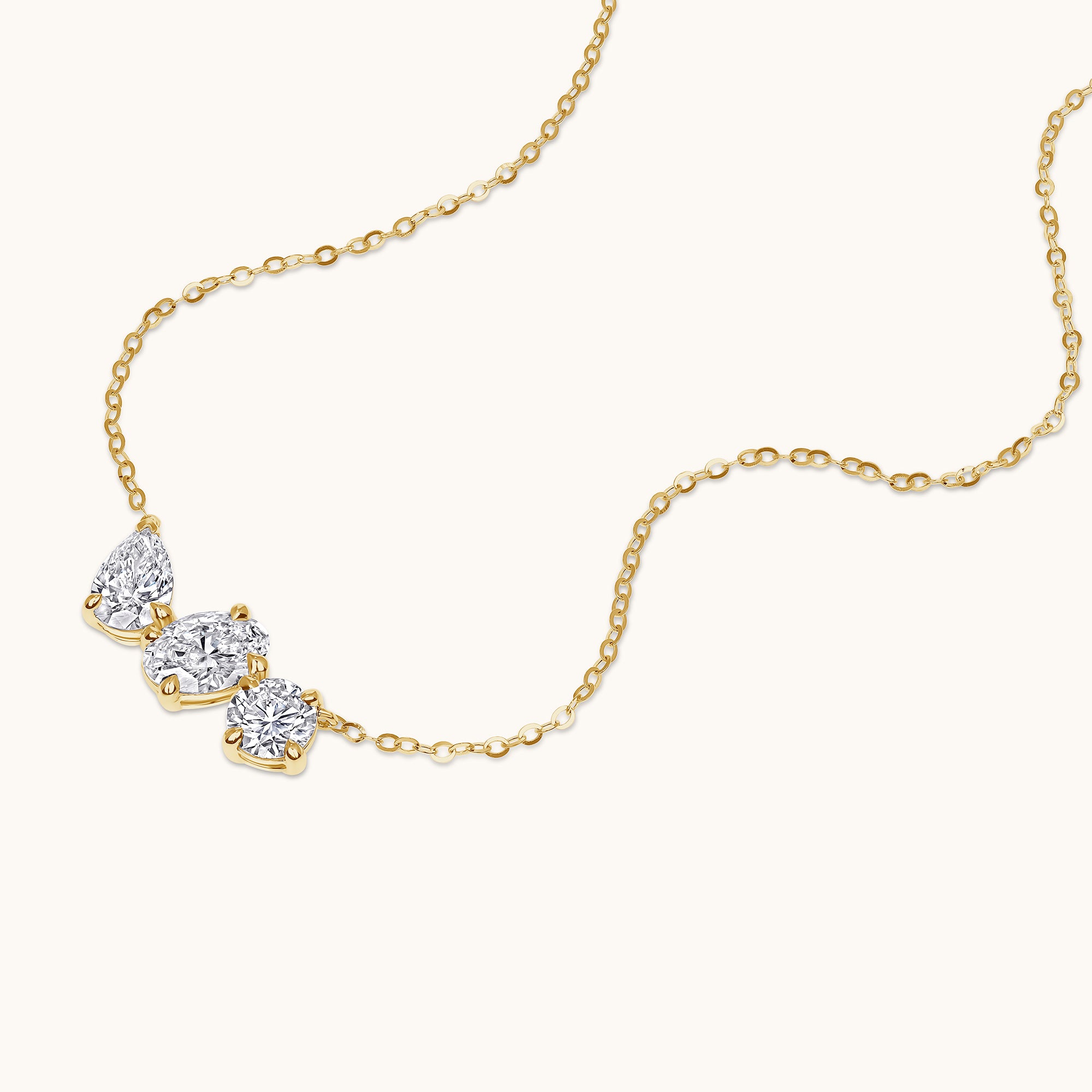 Yellow Gold Multi-Diamond Trio Necklace