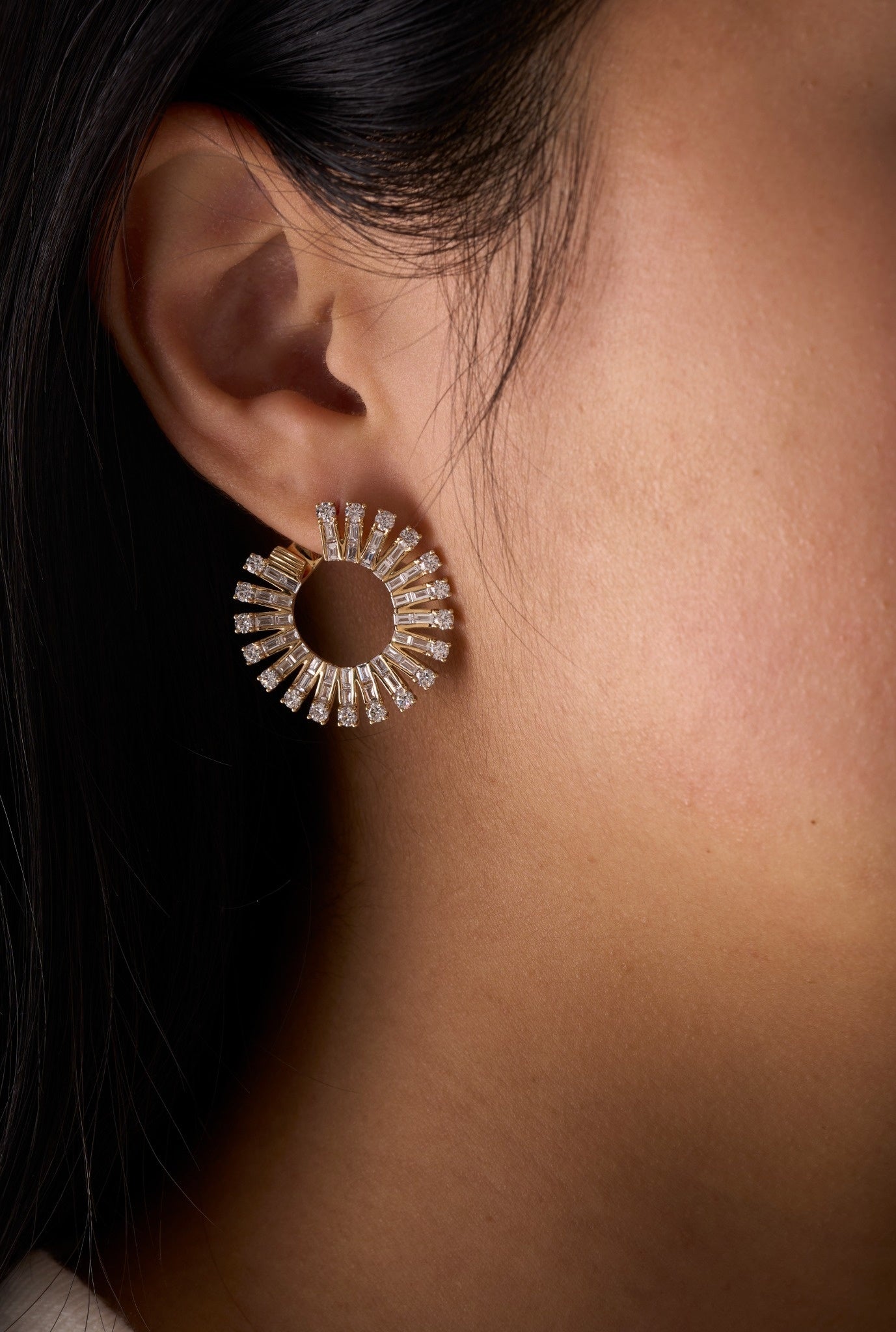 Baguette Fan Hoop Earrings - Happy Jewelers Fine Jewelry Lifetime Warranty