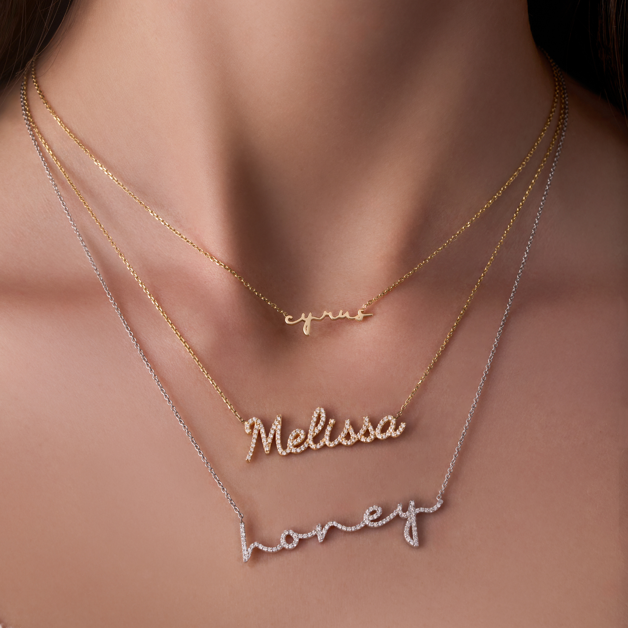 Mini Cursive Name Necklace, Classic Cursive Diamond Name Necklace, Cursive Diamond Name Necklace