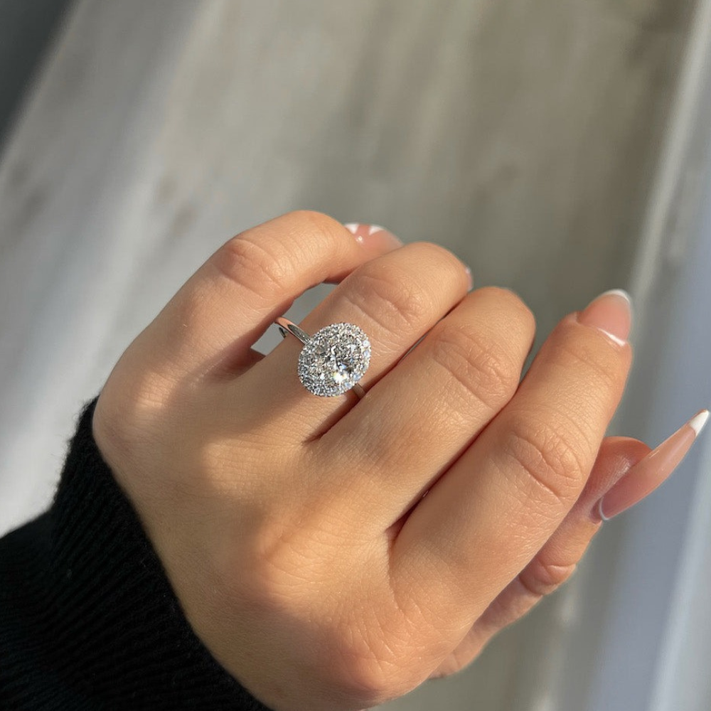 Oval Lab Diamond Engagement Ring with Halo – Happy Jewelers