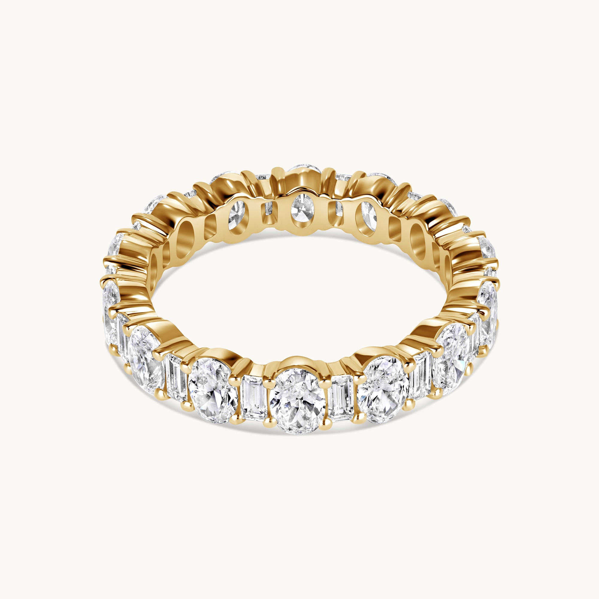 Yellow Gold Oval + Baguette Lab Diamond Eternity Band