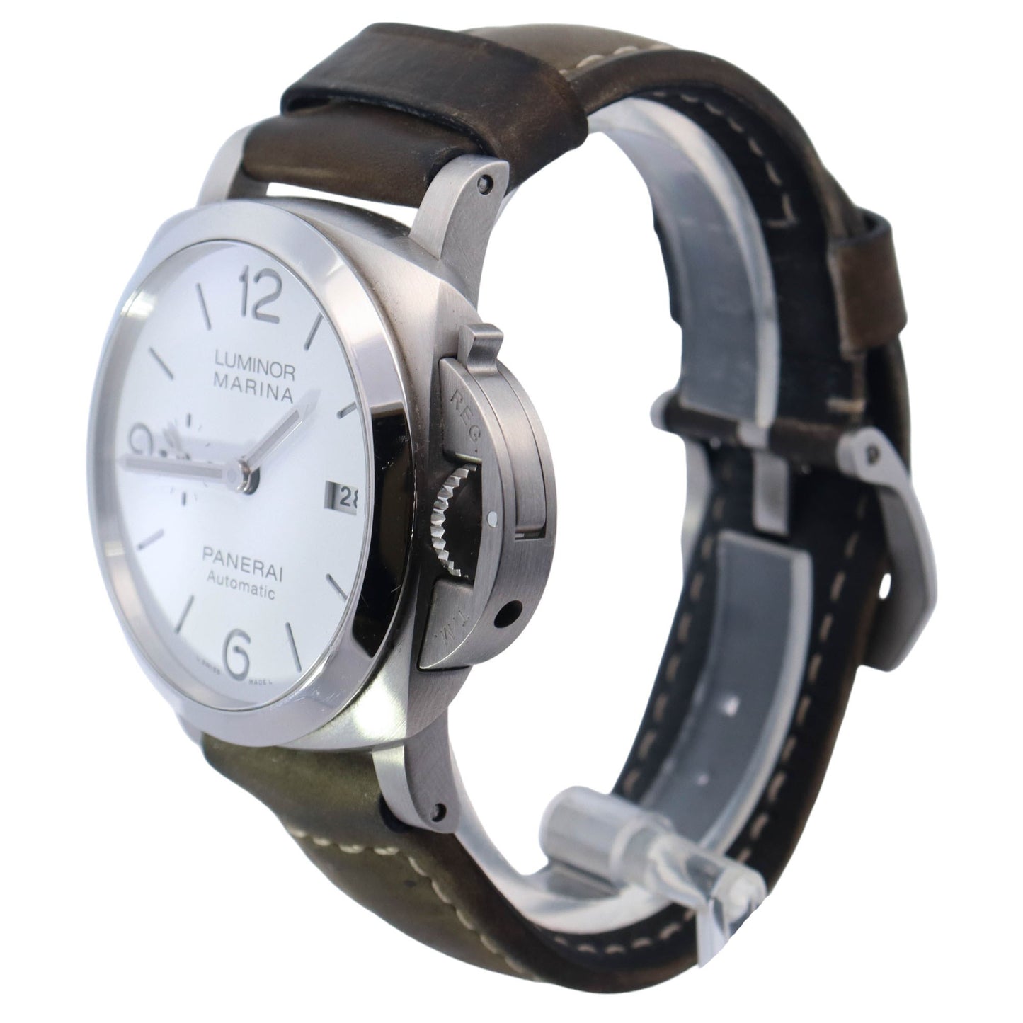 Panerai Luminor Stainless Steel 44mm White Arabic & Stick Dial Watch Reference# PAM01314 - Happy Jewelers Fine Jewelry Lifetime Warranty