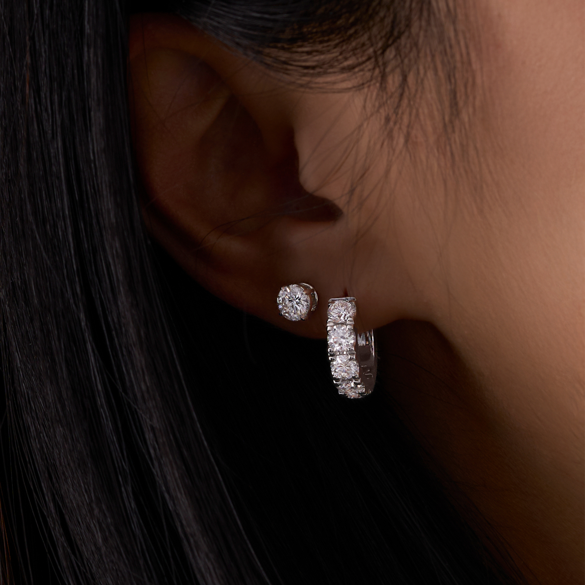 Round Lab Diamond Chunky Huggie Hoops - Happy Jewelers Fine Jewelry Lifetime Warranty