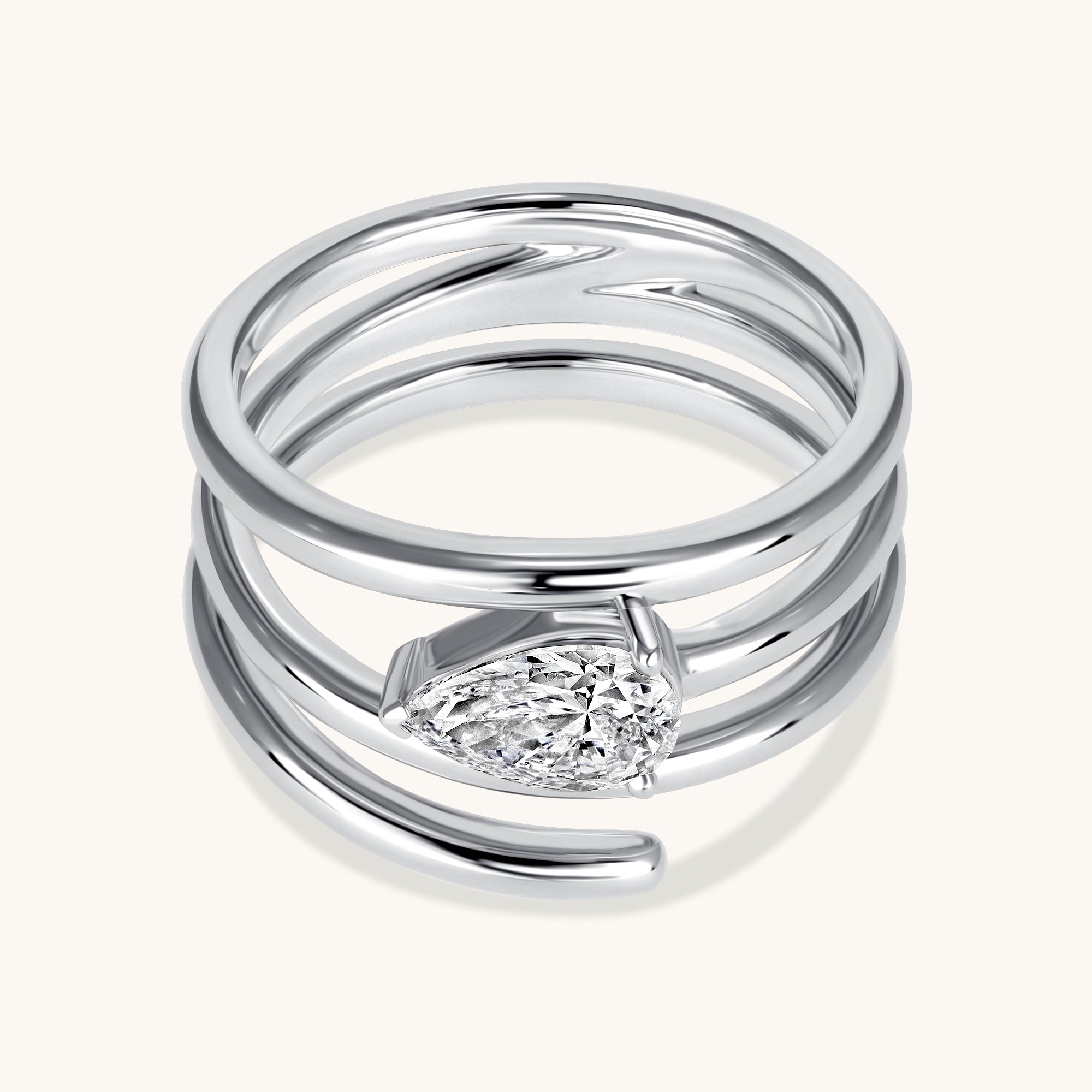 White Gold Pear Lab Diamond Spiral Ring