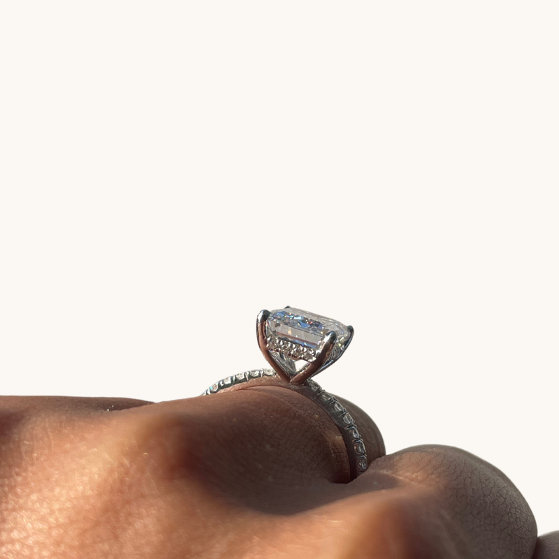 2.98 Emerald Lab Diamond Engagement Ring with Hidden Halo - Happy Jewelers Fine Jewelry Lifetime Warranty