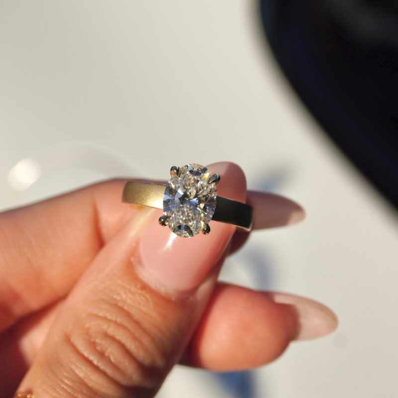 2.16 Oval Lab Diamond Engagement Ring with Satin Solitaire Setting - Happy Jewelers Fine Jewelry Lifetime Warranty