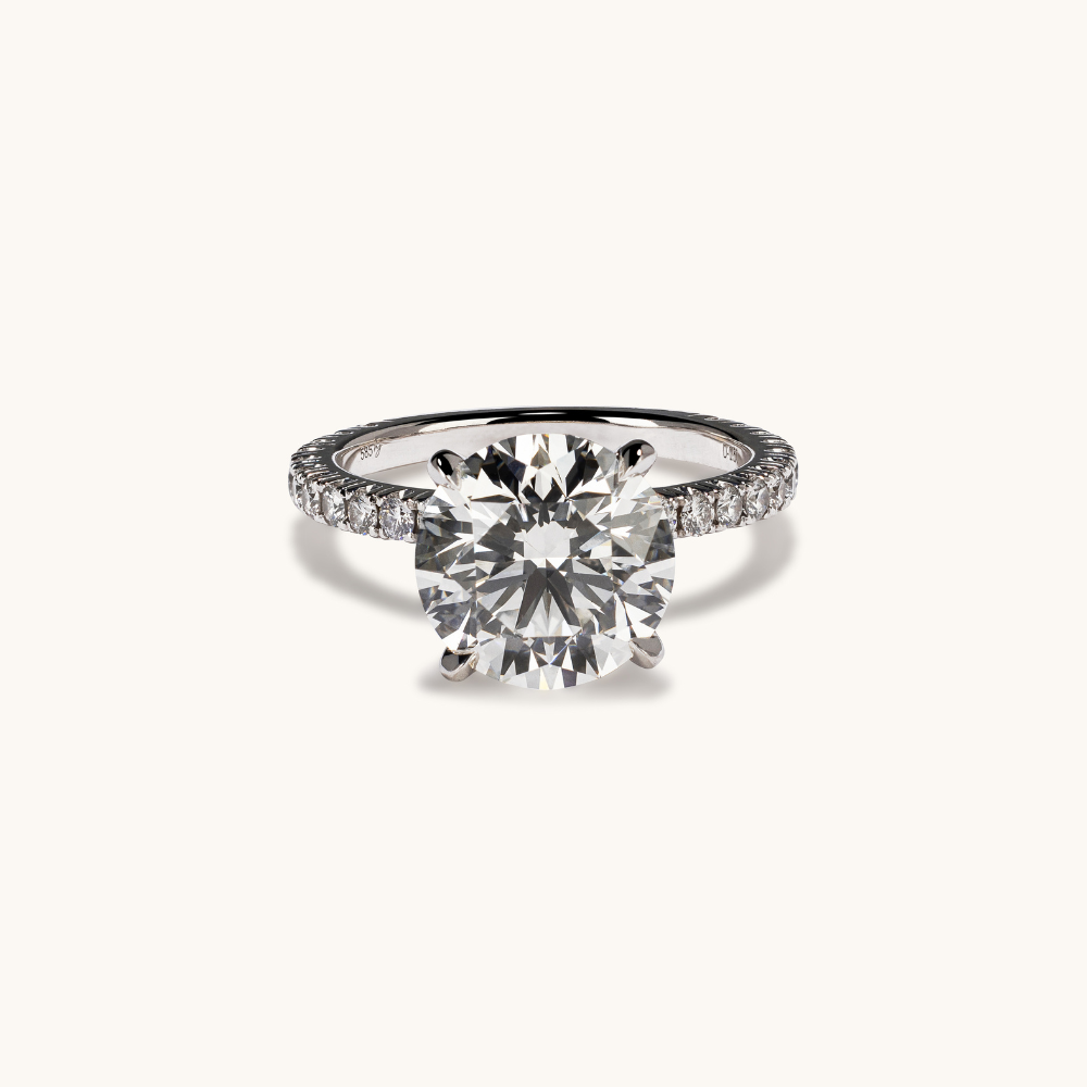 Round Lab Diamond Engagement Ring with Diamond Band - Happy Jewelers Fine Jewelry Lifetime Warranty