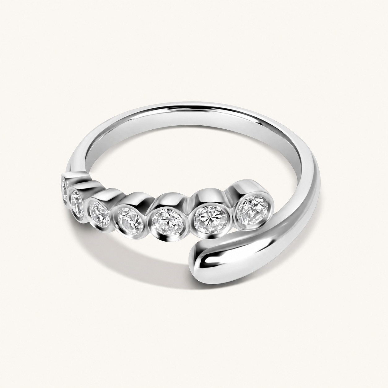 White Gold Round Diamond Bezel Cocktail Wrap Ring