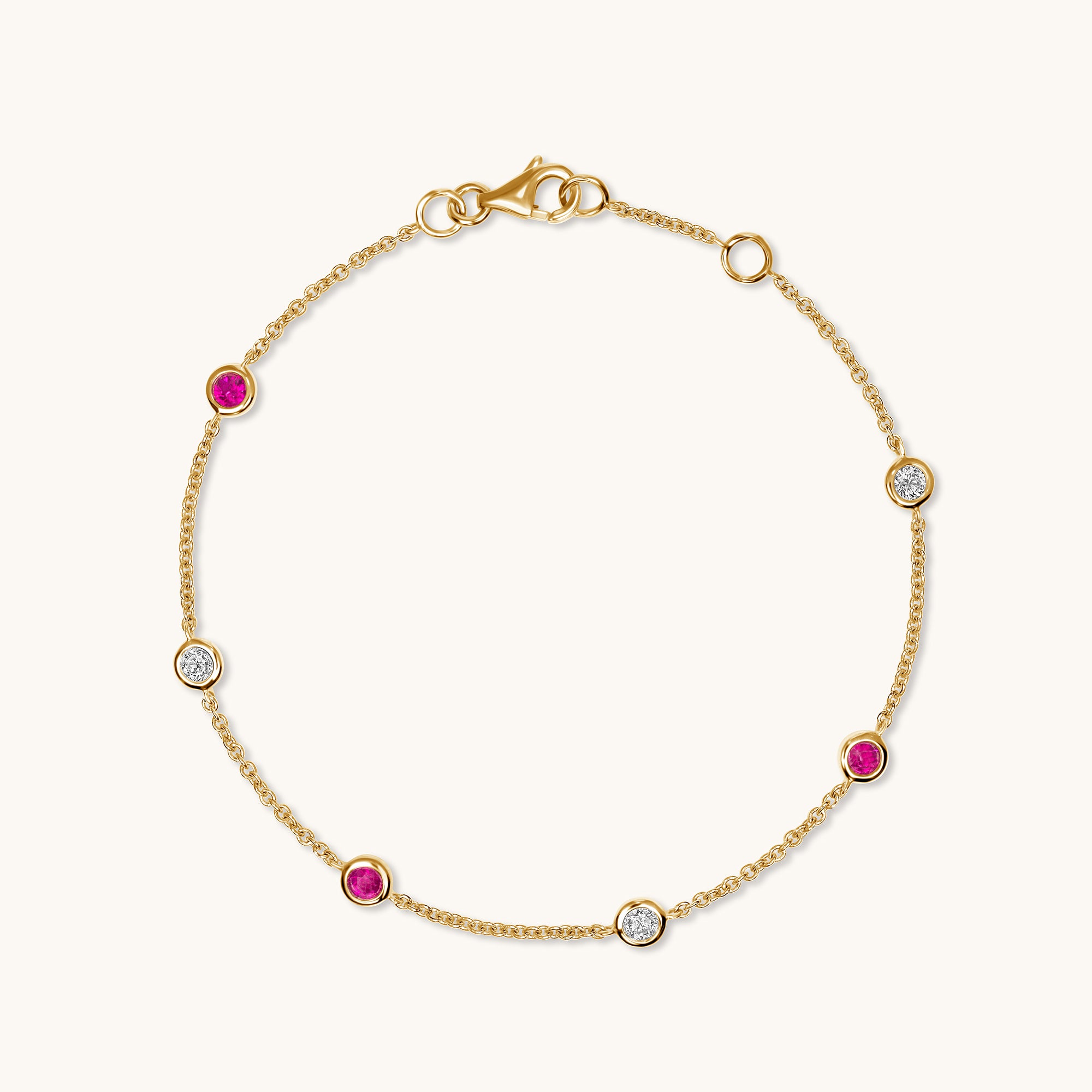 Ruby Alternating Diamond Bezel Bracelet