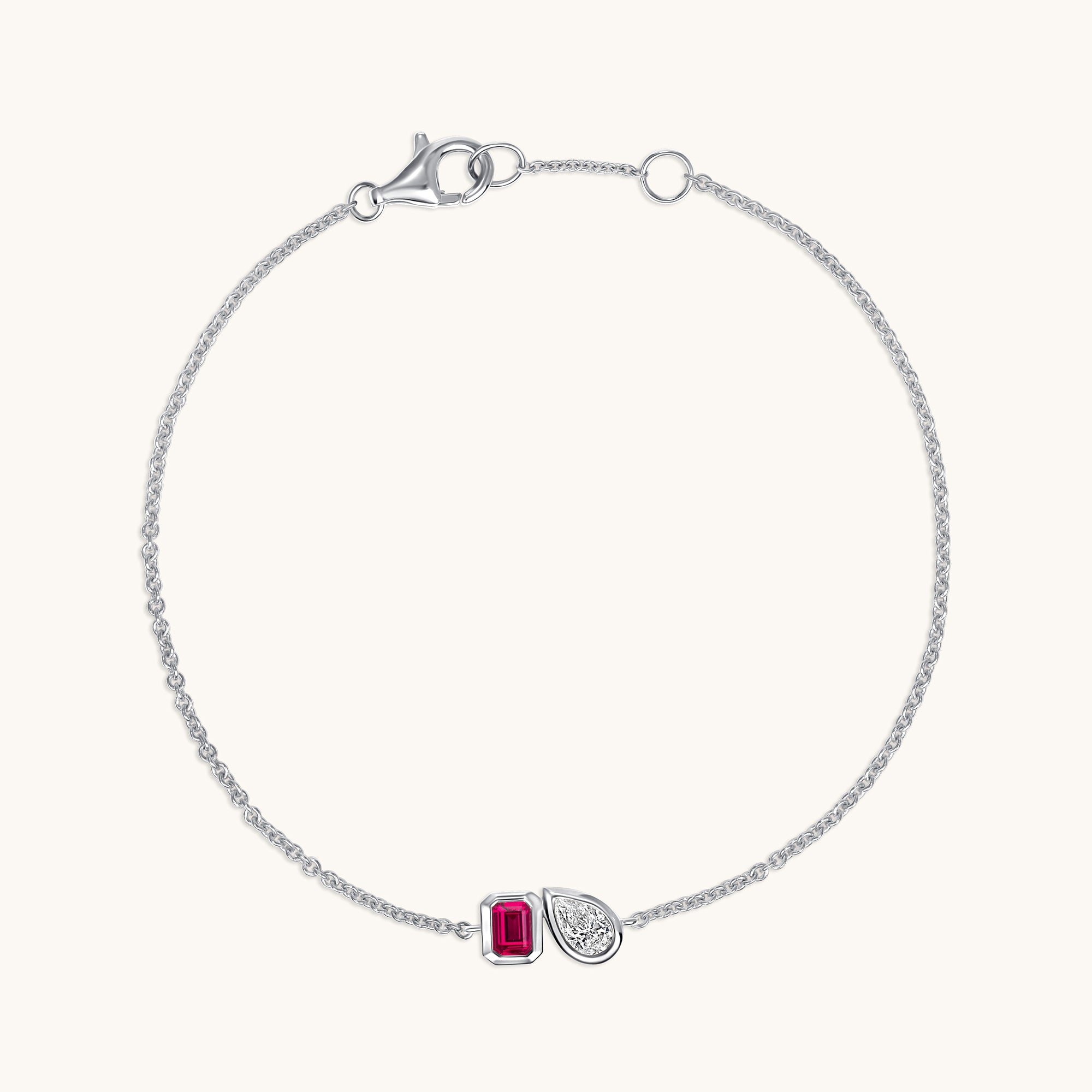 White Gold Ruby & Diamond Toi et Moi Dainty Bracelet