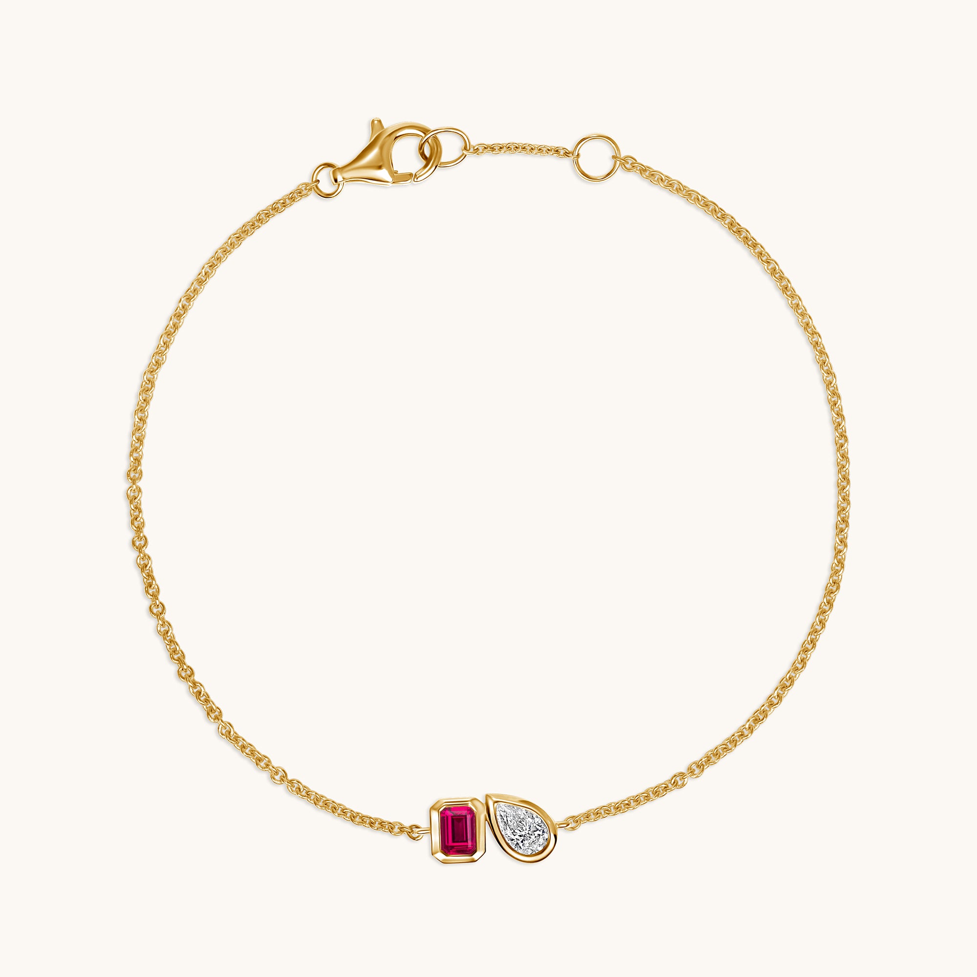 Yellow Gold Ruby & Diamond Toi et Moi Dainty Bracelet Toi et Moi Dainty Bracelet