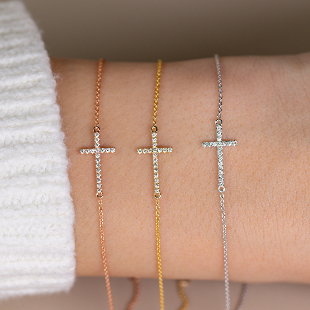 Sideways Diamond Cross Bracelet - Happy Jewelers Fine Jewelry Lifetime Warranty
