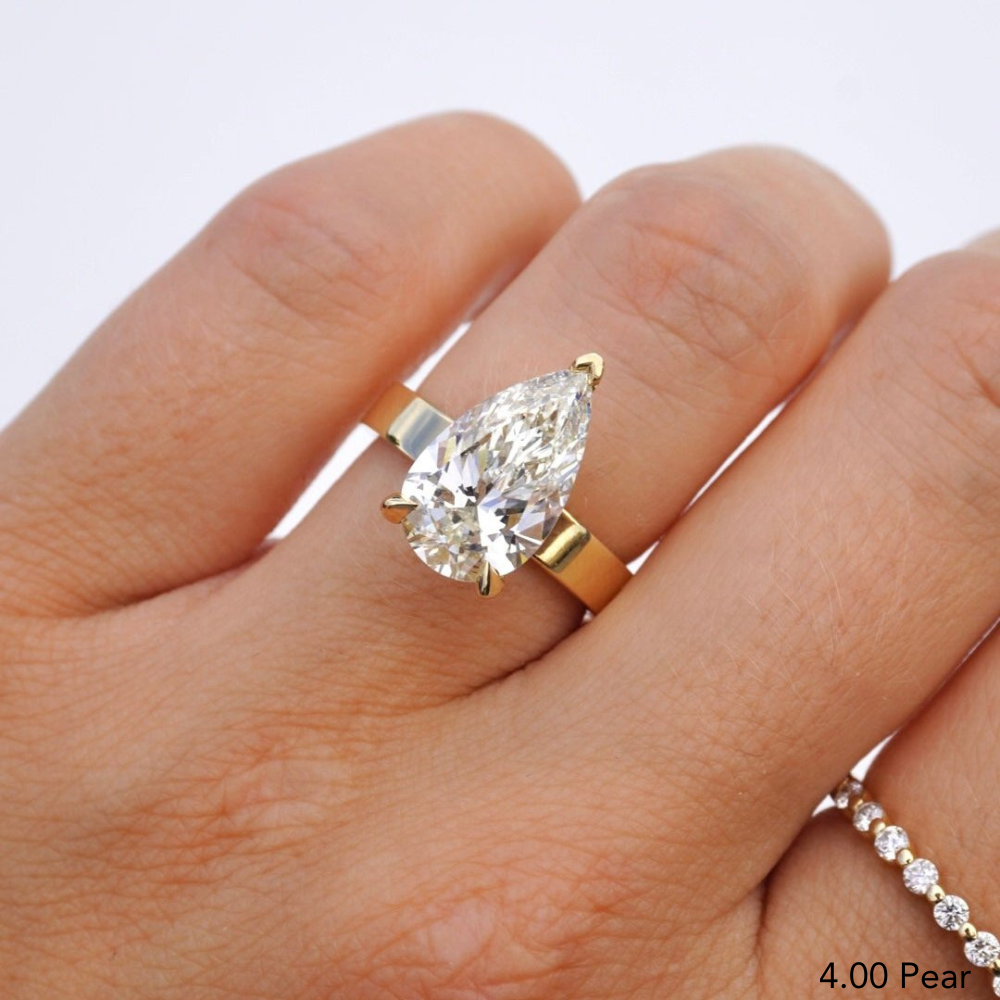 Pear Lab Diamond Engagement Ring with Hidden Halo Thick Solitaire Setting - Happy Jewelers Fine Jewelry Lifetime Warranty