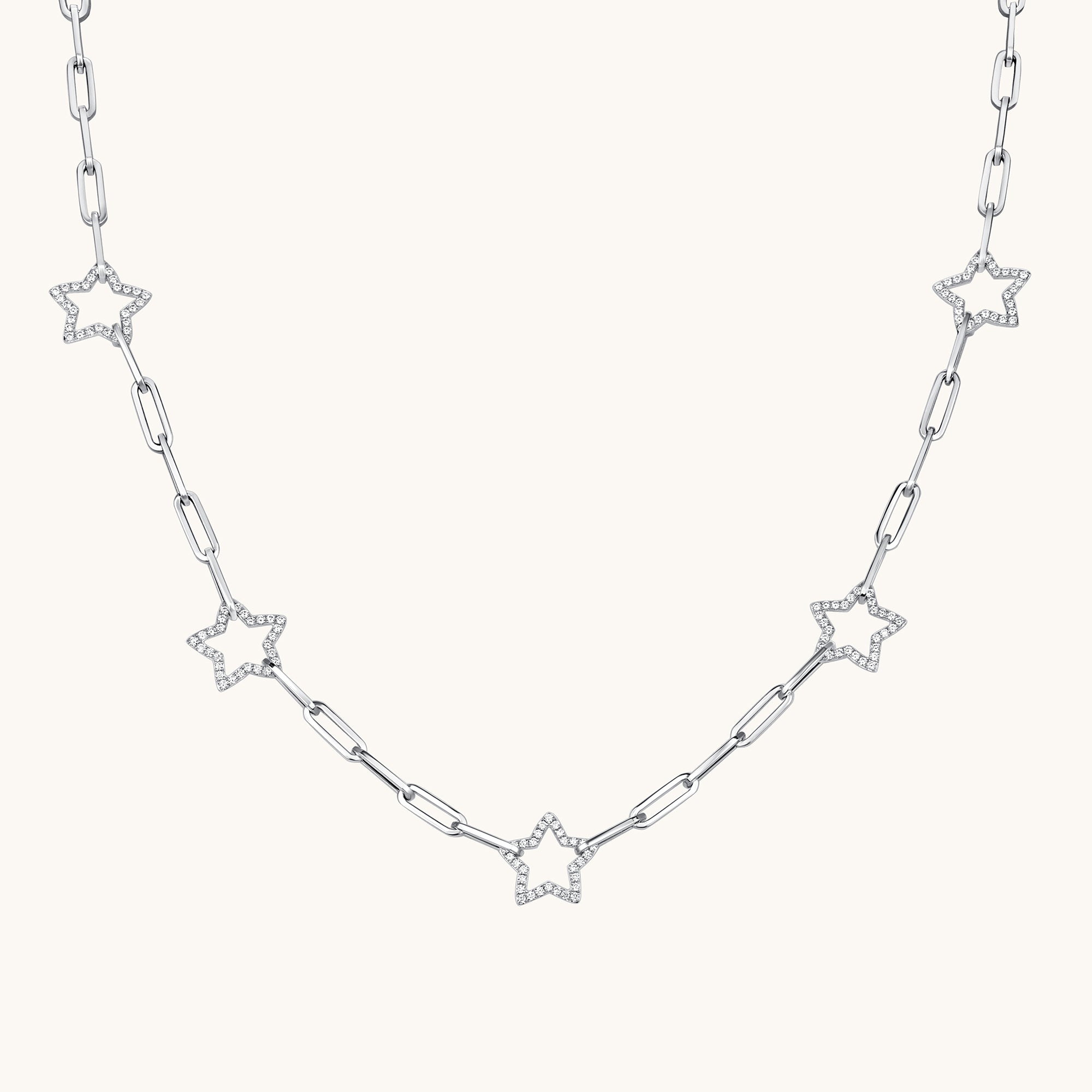 White Gold Star Paperclip Chain Necklace