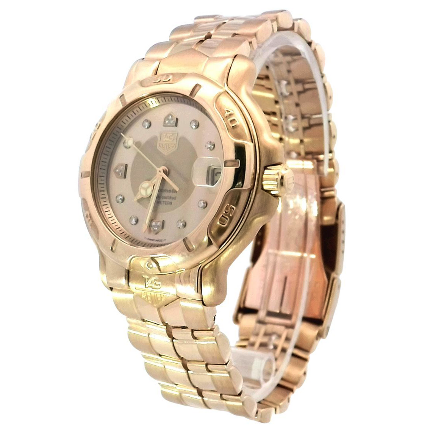 TAG Heuer Chronometer Yellow Gold 39mm Champagne Diamond Dial Watch | Ref# WH514 - Happy Jewelers Fine Jewelry Lifetime Warranty