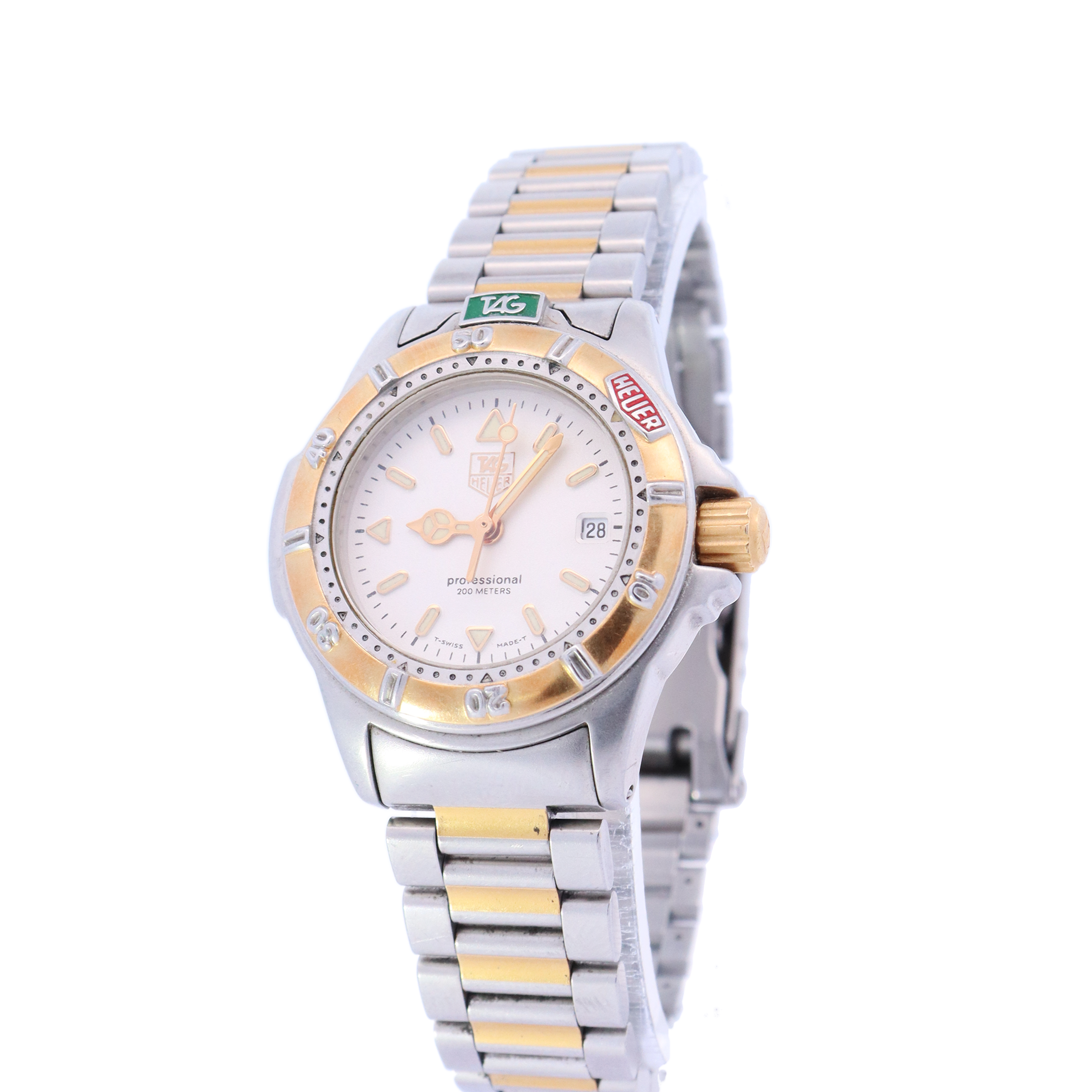 Tag Heuer 4000 Yellow Gold and Stainless Steel 28mm White Stick Dial Watch | Ref# WF1420 - Happy Jewelers Fine Jewelry Lifetime Warranty