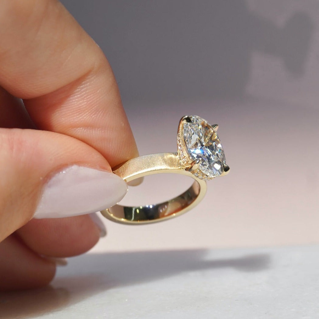 3.59 Oval Lab Diamond Engagement Ring with Satin Solitaire Setting - Happy Jewelers Fine Jewelry Lifetime Warranty