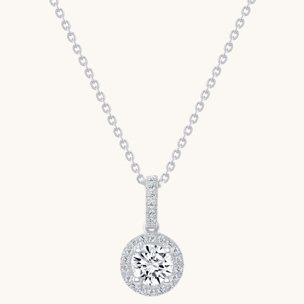 The Angelina Diamond Halo Pendant - Happy Jewelers Fine Jewelry Lifetime Warranty