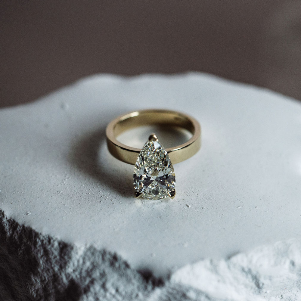 Pear Lab Diamond Engagement Ring with Hidden Halo Thick Solitaire Setting - Happy Jewelers Fine Jewelry Lifetime Warranty