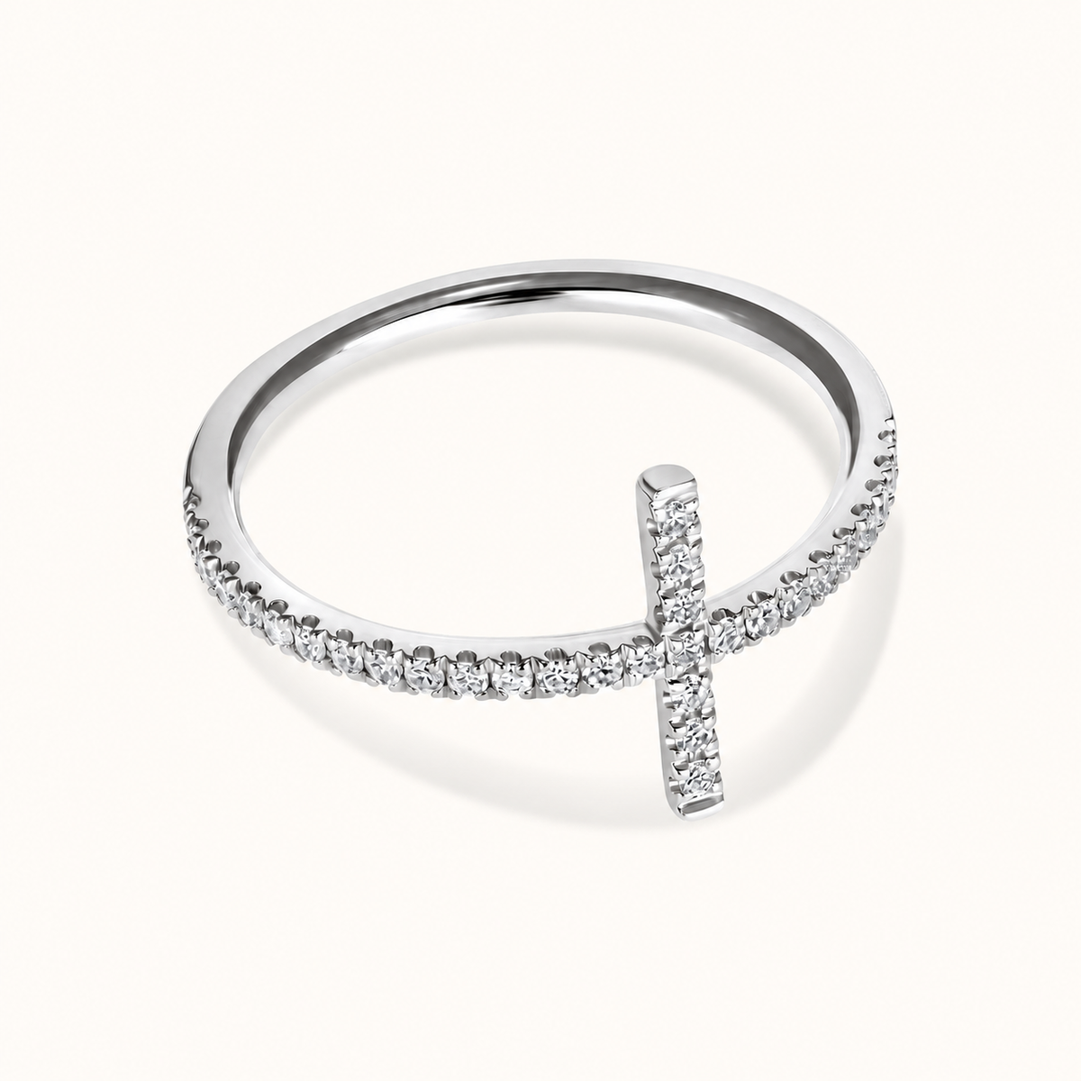 Thin Diamond Cross Ring