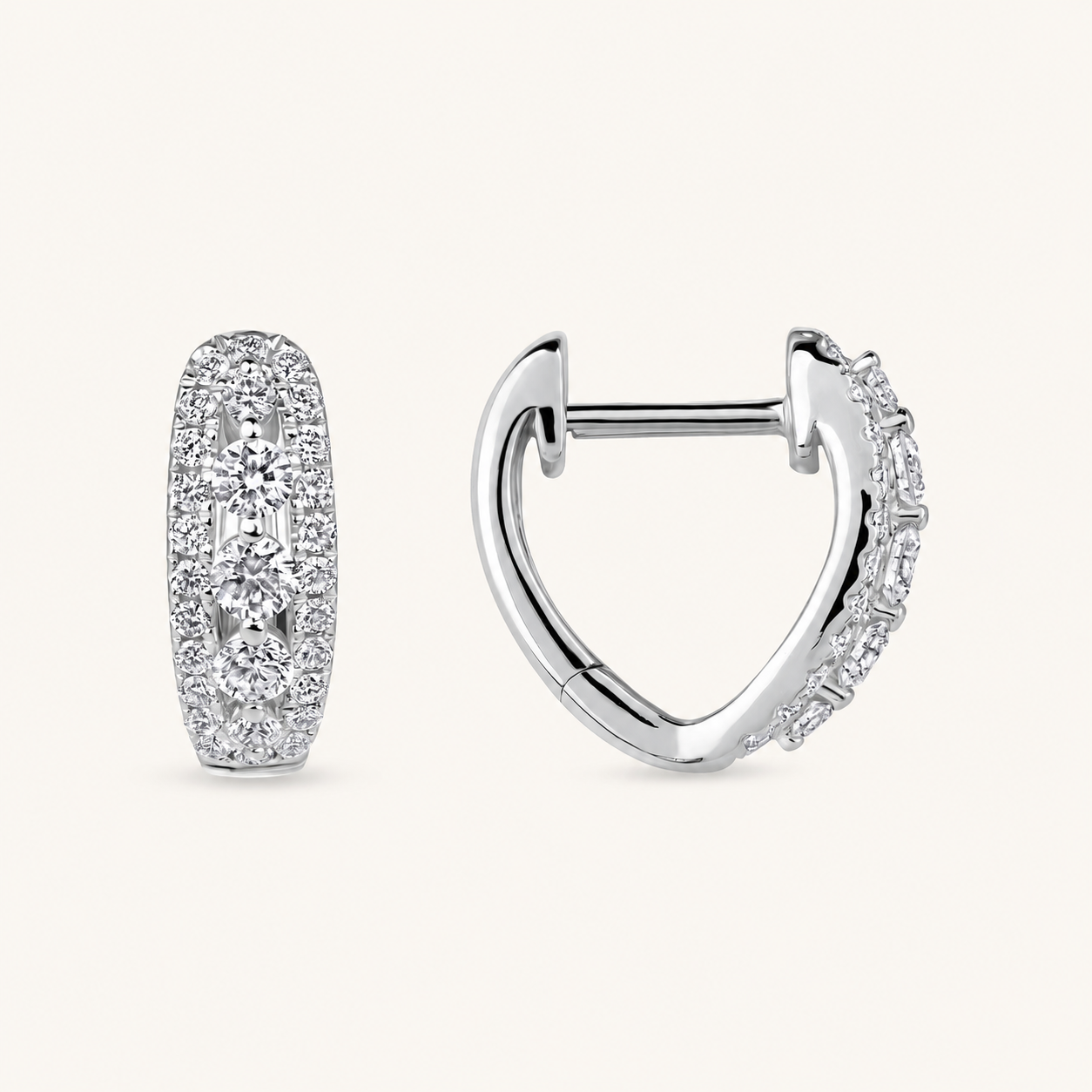 White Gold Three Row Pave Huggies