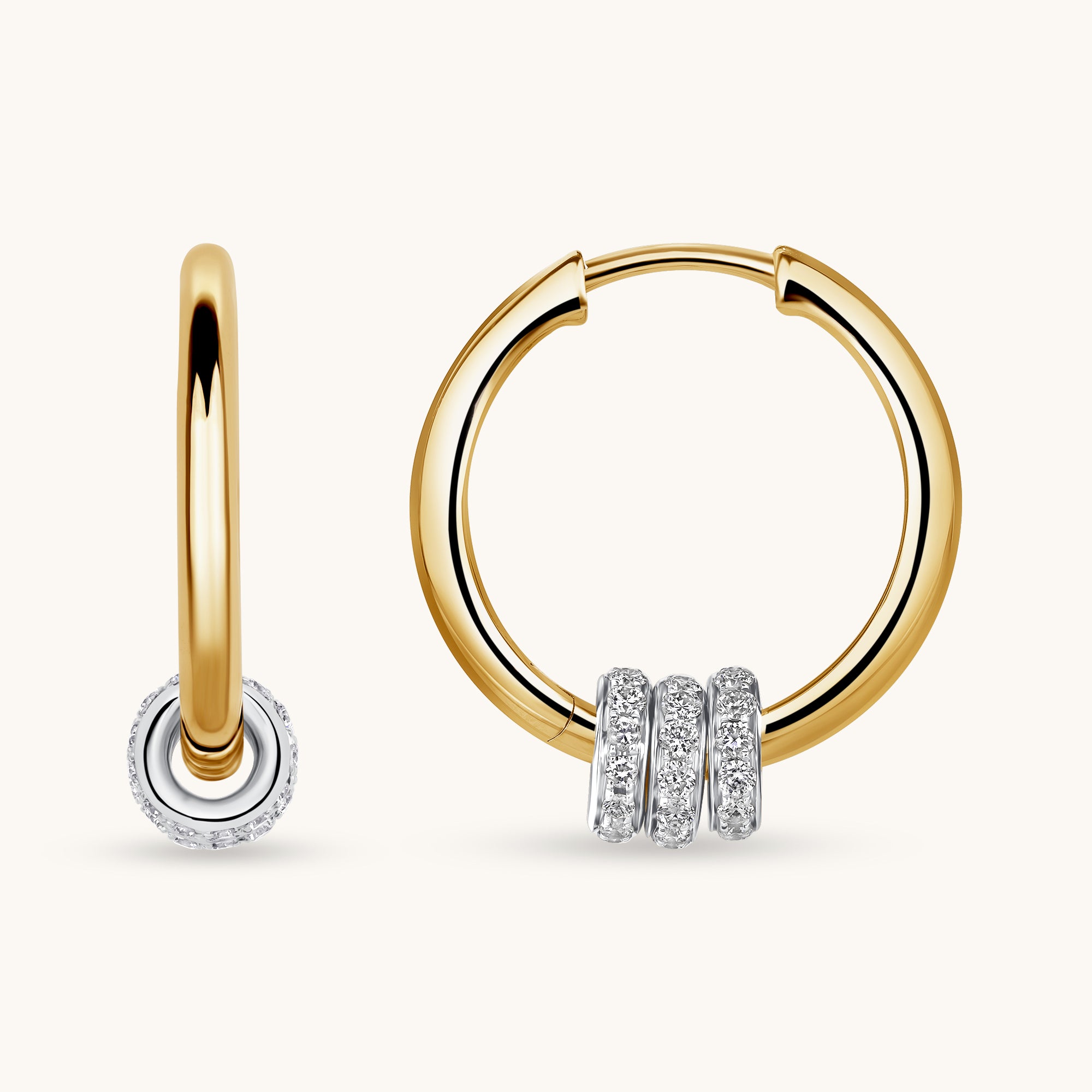 Two Tone Gold Trinity Diamond Hoops