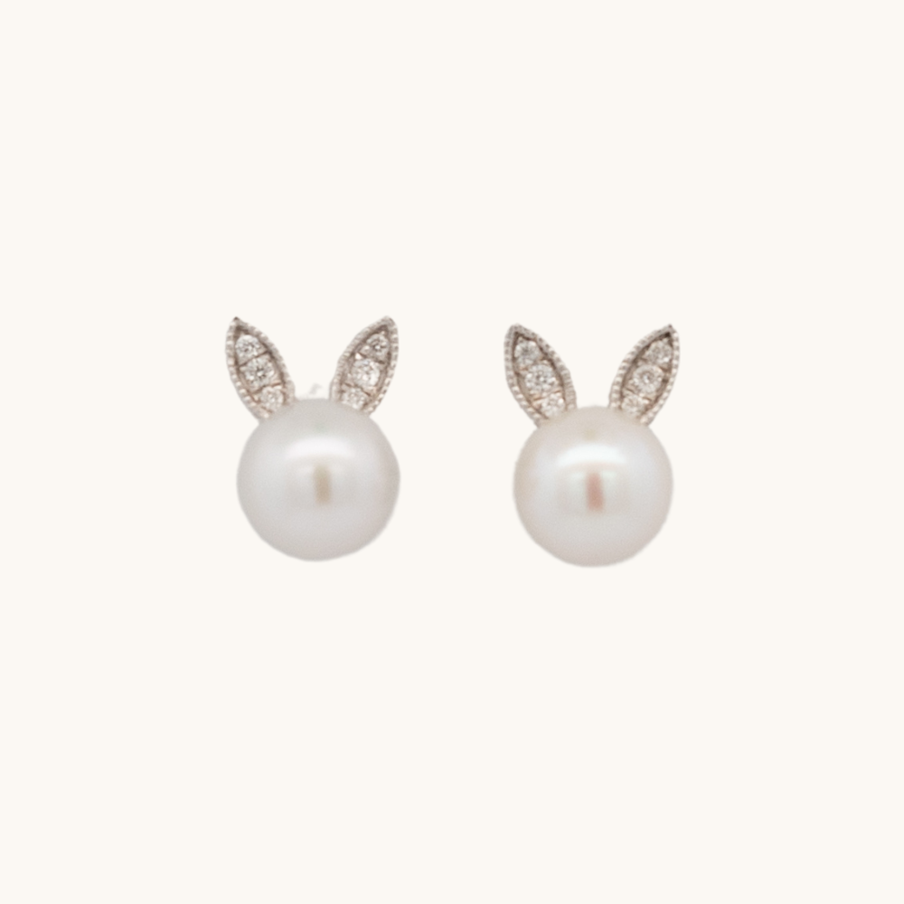 Diamond and Pearl Bunny Stud Earrings - Happy Jewelers Fine Jewelry Lifetime Warranty