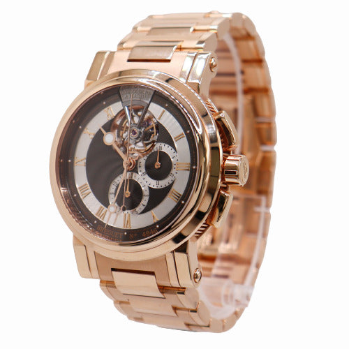 Breguet Men's Marine II Tourbillon Rose Gold 42mm Grey Chronograph Tourbillon Dial Watch Ref# 5837BR/92/RM0 - Happy Jewelers Fine Jewelry Lifetime Warranty